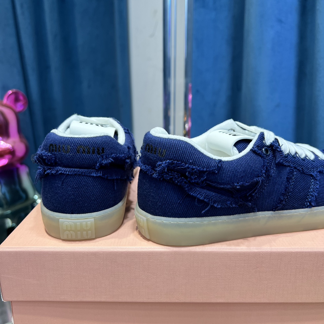 Miu Miu Distressed Canvas Sneakers Navy
