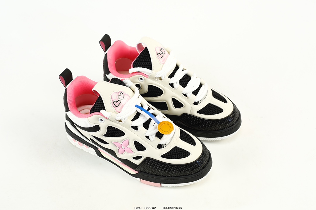 Louis Vuitton Trainer Low Sneakers Black White Pink