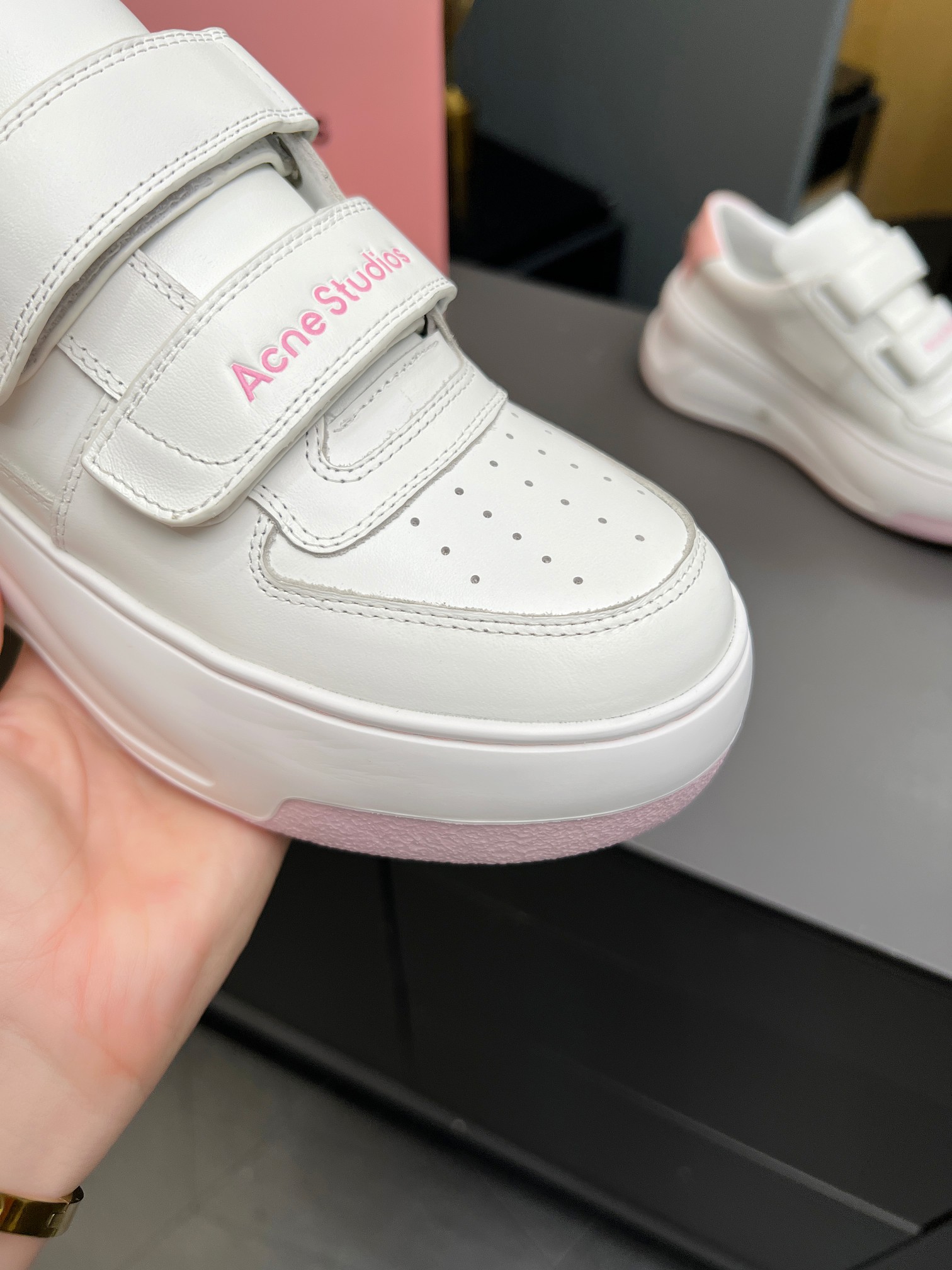 Acne Studios Velcro Platform Sneakers White Pink