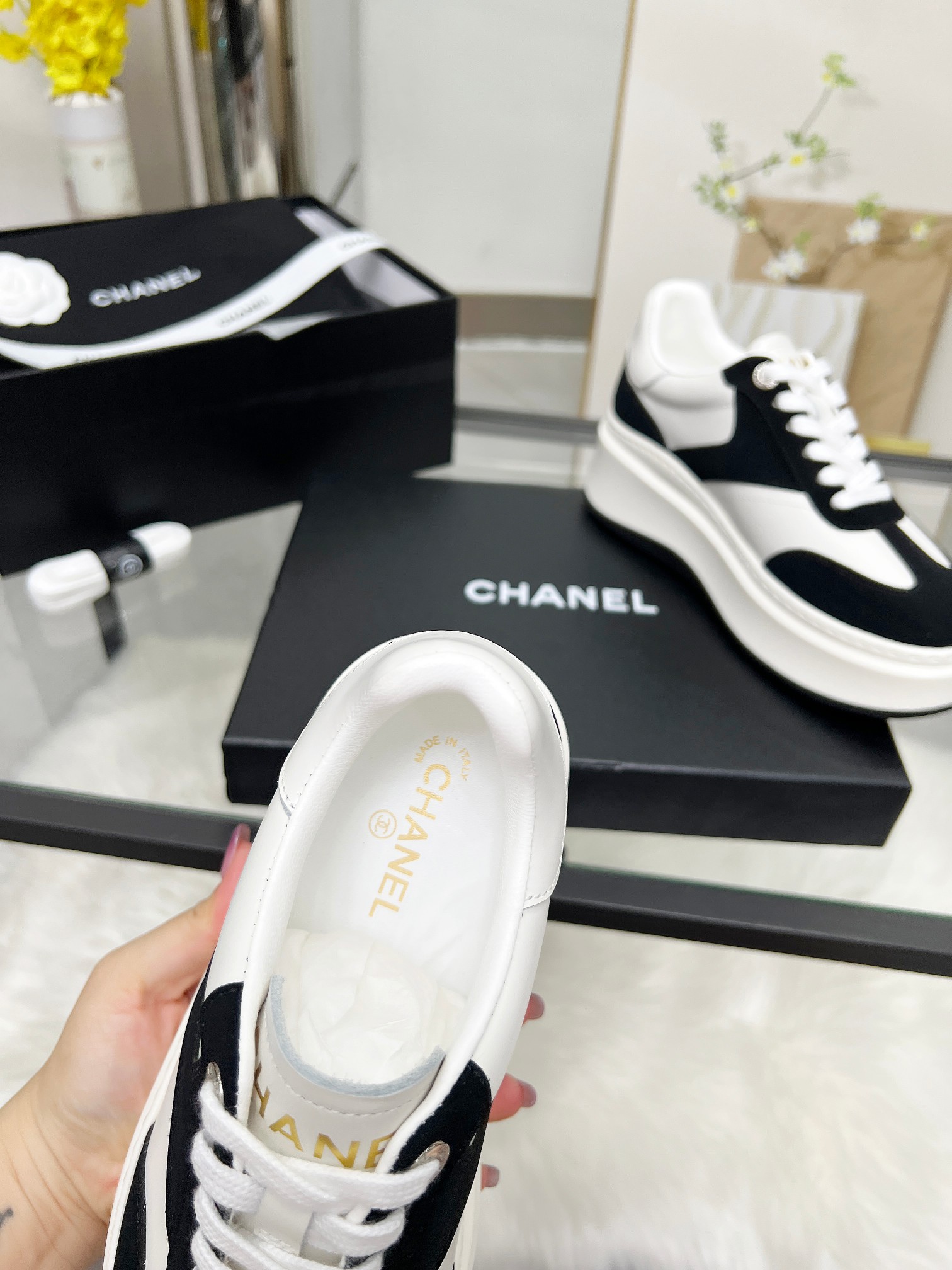 Chanel 25C Platform Sneakers Black/White