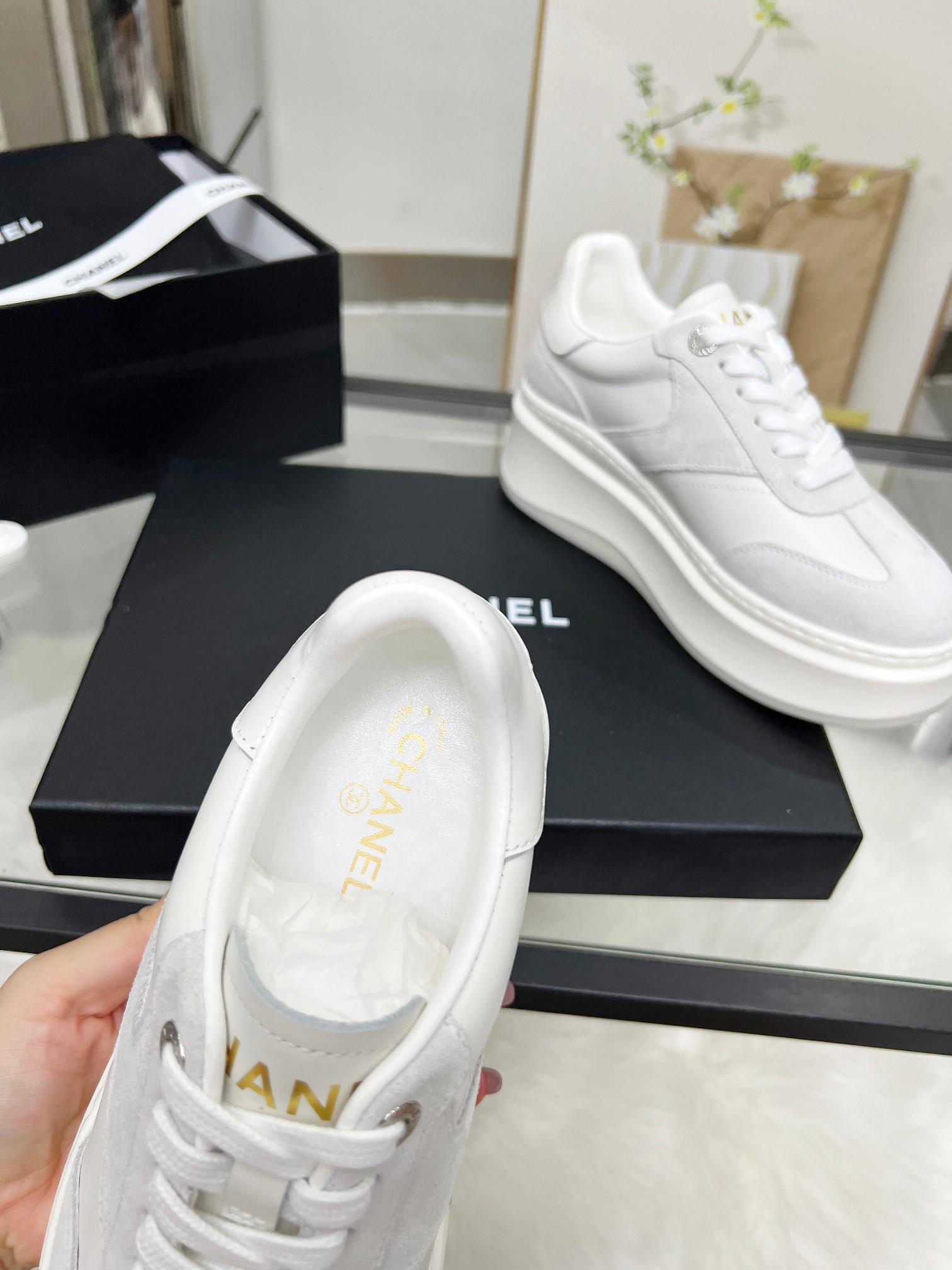 Chanel 25C Platform Sneakers White