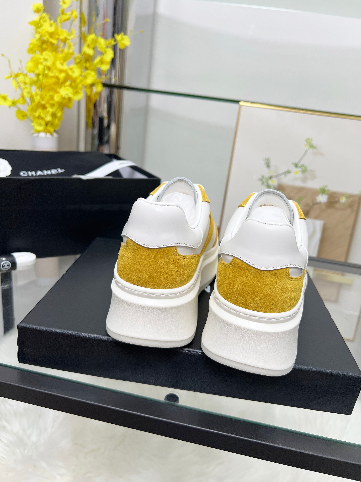 Chanel 25C Platform Sneakers White/Yellow