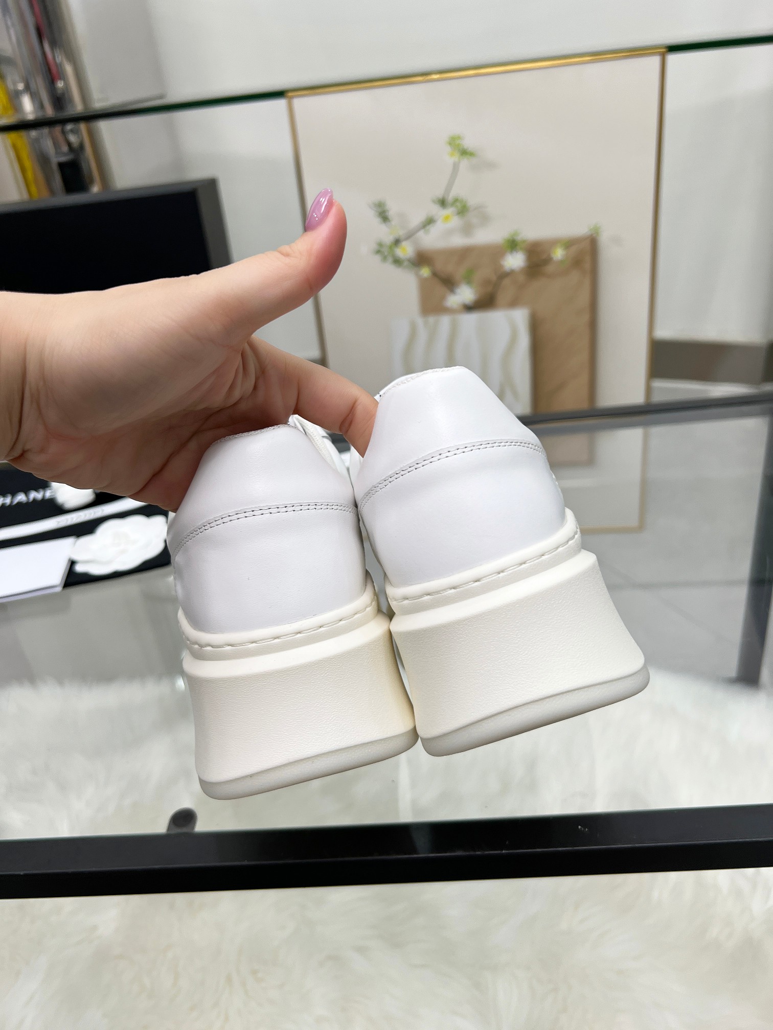 Chanel 25C Quilted Platform Sneakers White/Black
