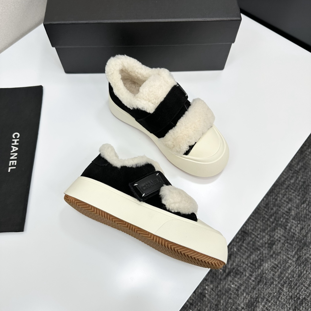 Chanel Panda Shearling Sneakers Black White