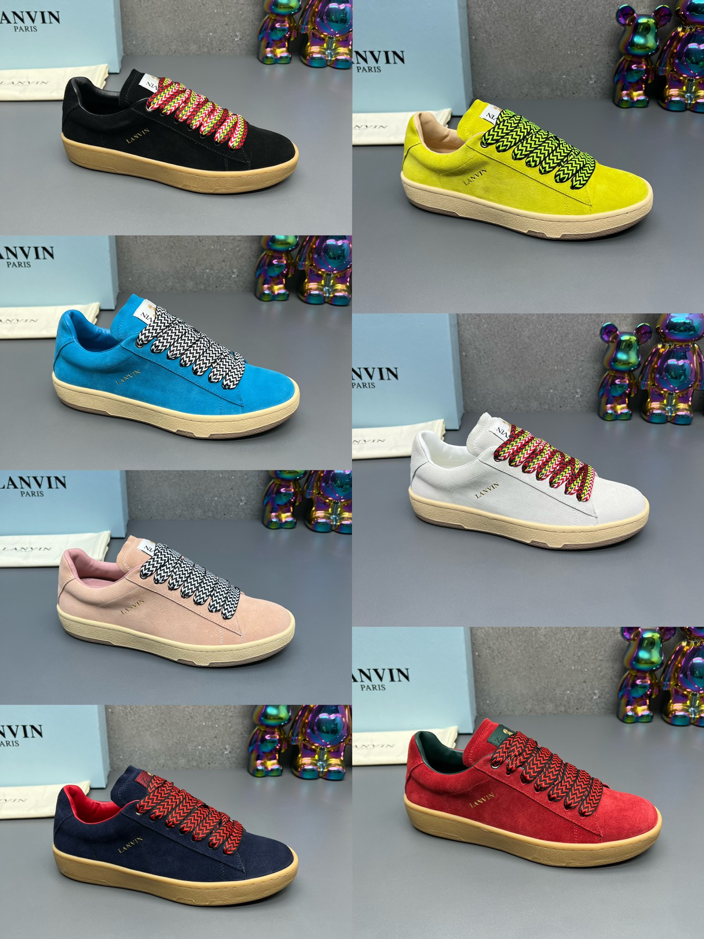 Lanvin Suede Low-Top Sneakers Navy