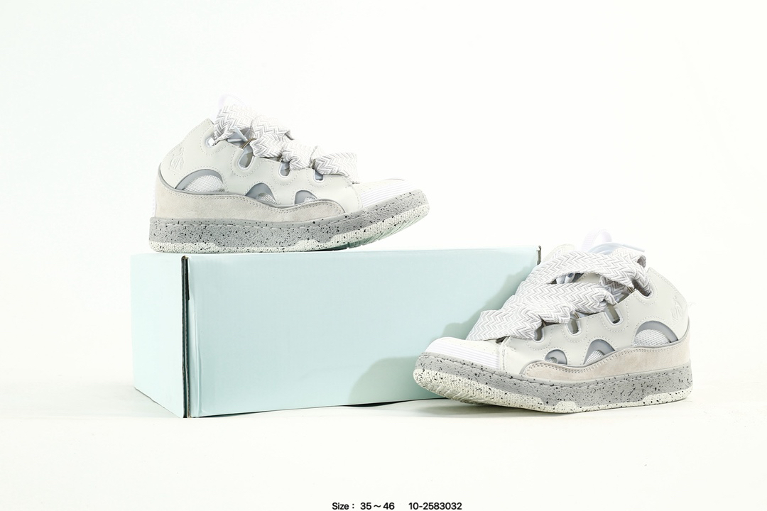 Lanvin Leather Curb Sneakers White/Grey