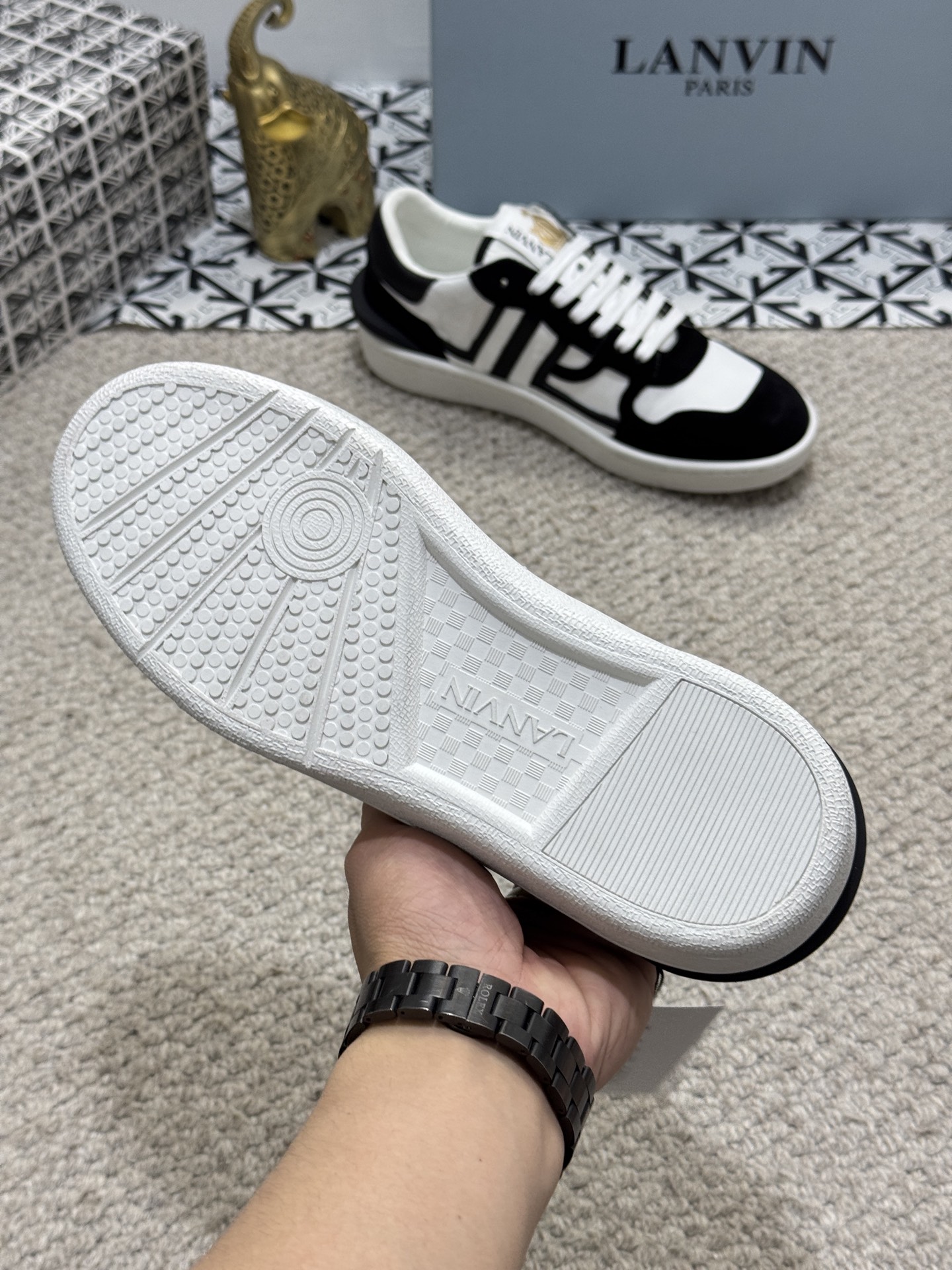 Lanvin Lace-Up Retro Sneakers Black/White