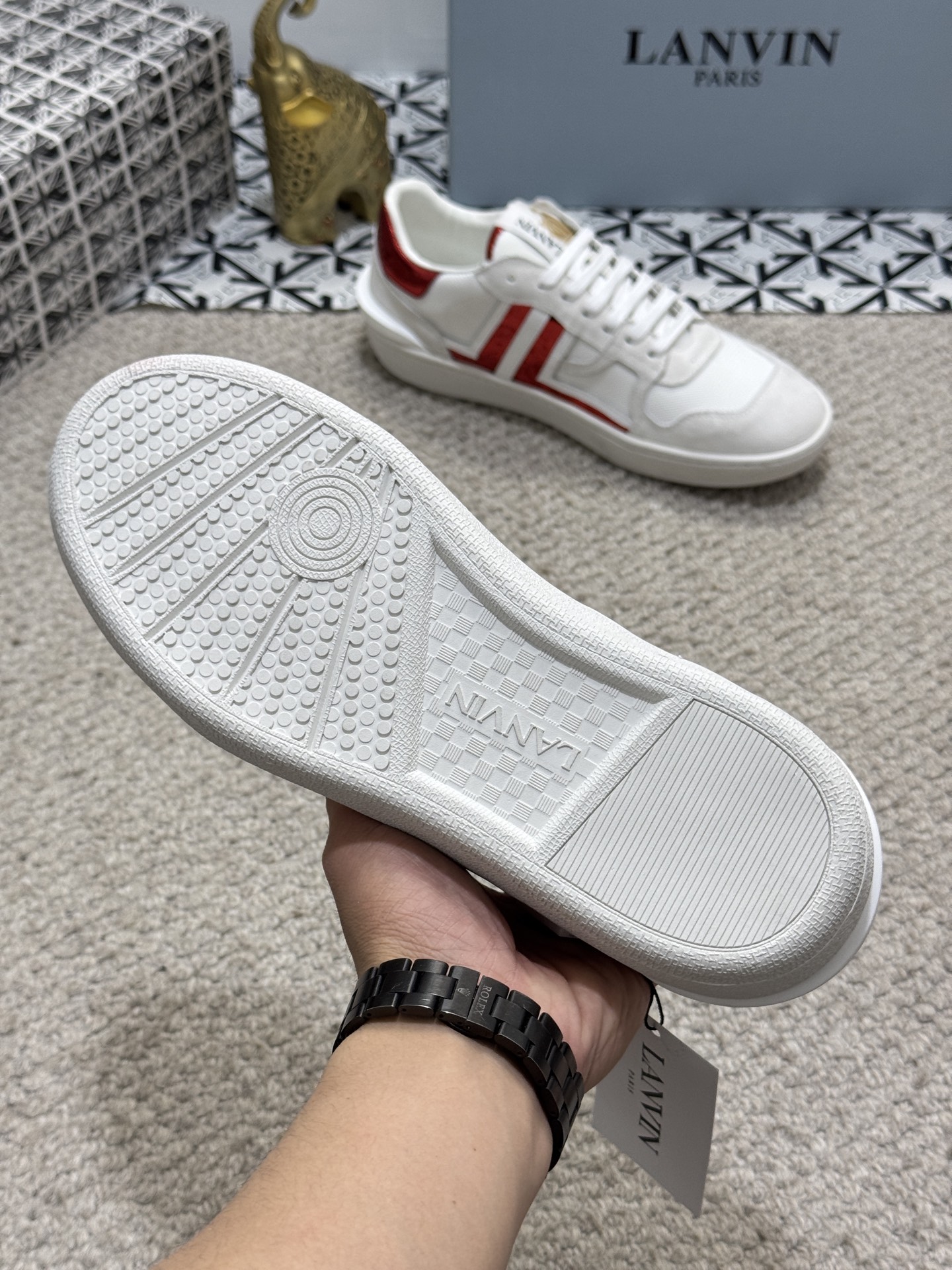 Lanvin Suede Panel Sneakers Red
