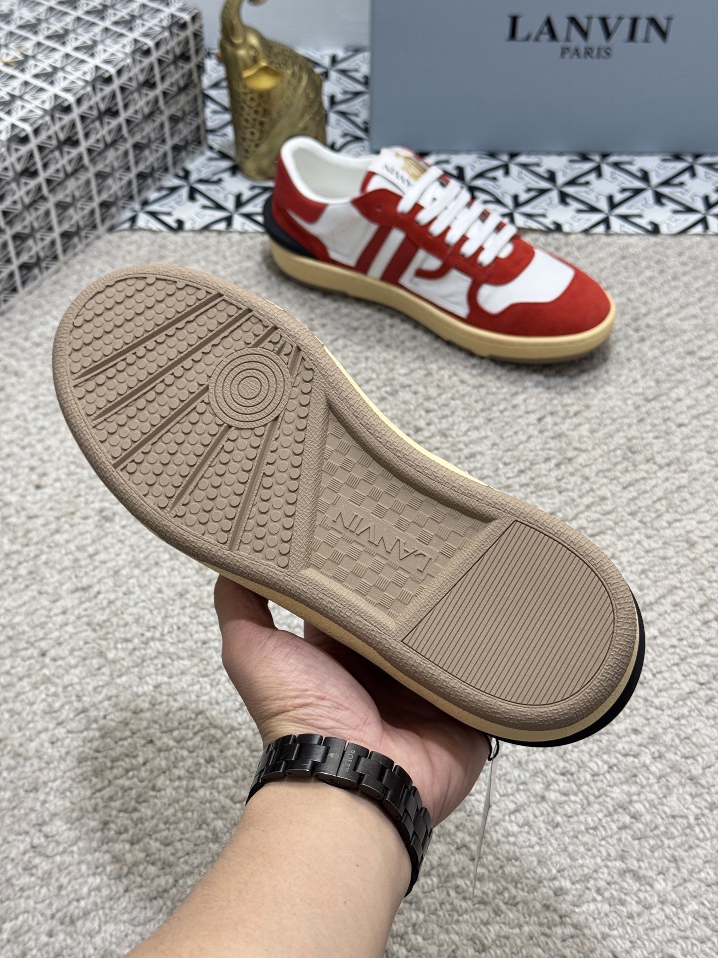 Lanvin Lace-Up Retro Sneakers Red/White
