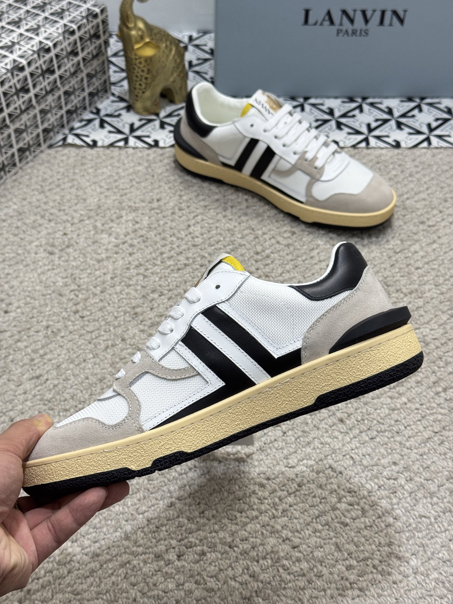 Lanvin Paris Retro Lace-Up Sneakers White/Black