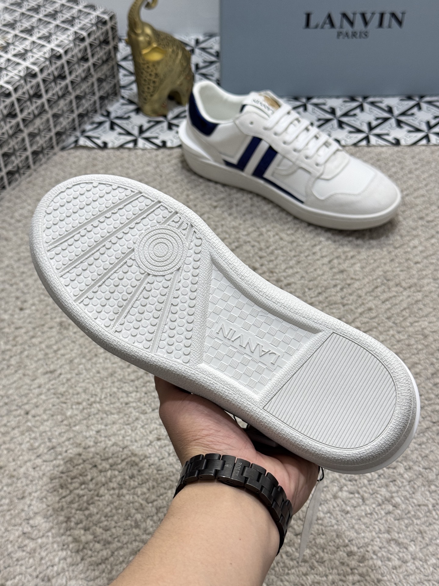 Lanvin Lace-Up Retro Sneakers White Navy