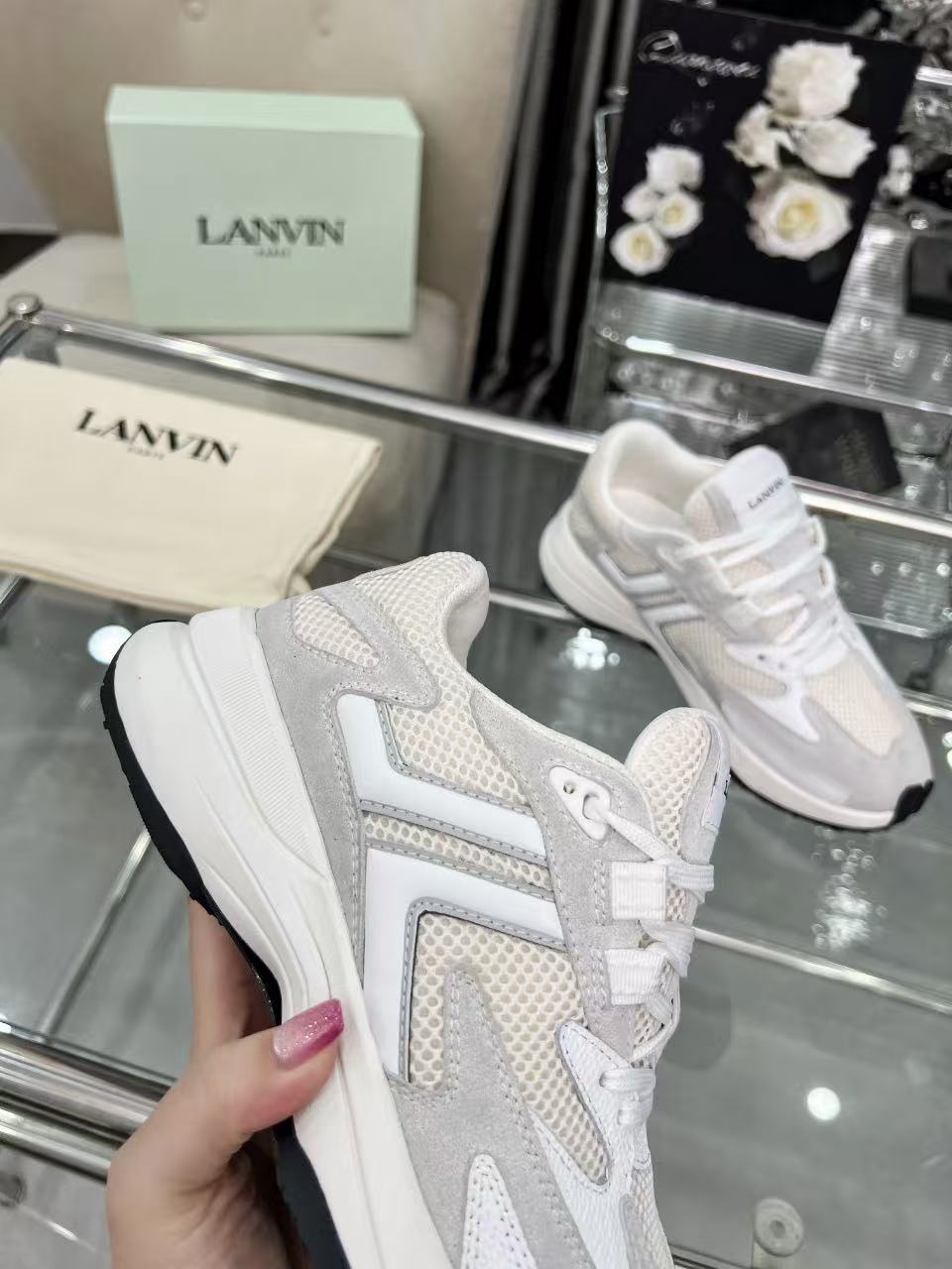 Lanvin Clay Mesh Runner Sneakers White
