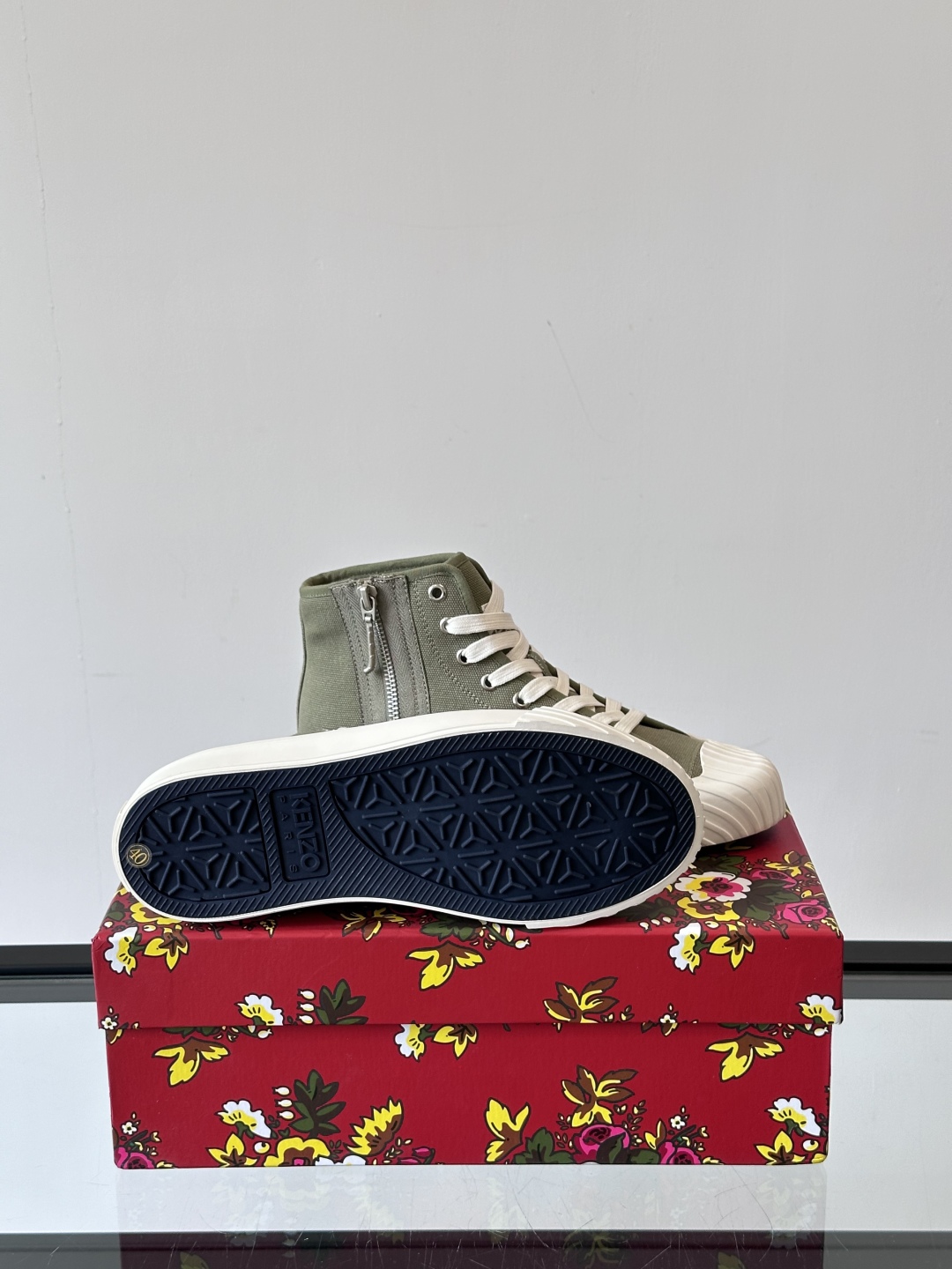 Kenzo Tiger Canvas High-Top Sneakers Olive