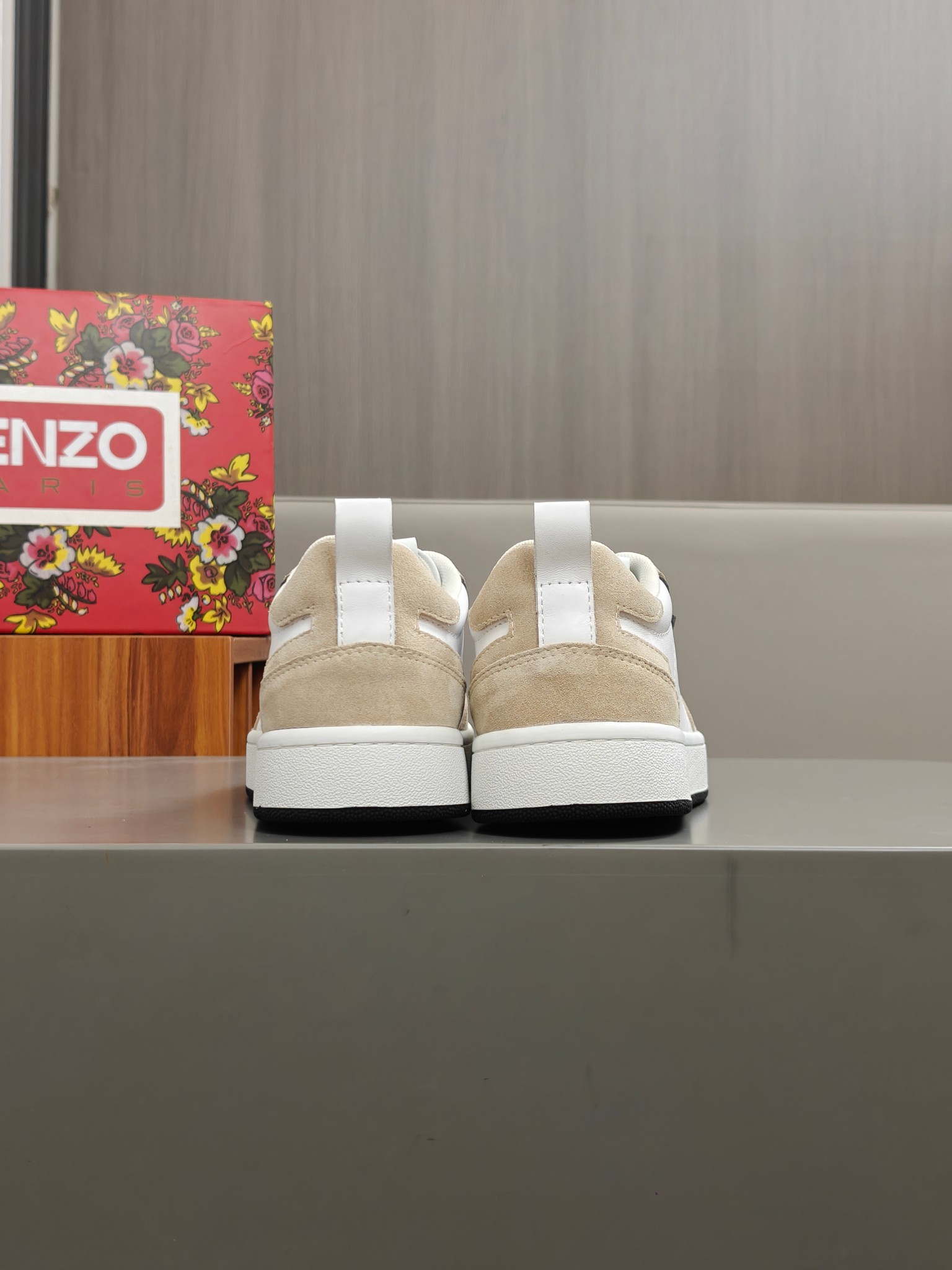 KENZO Calf Leather Low-Top Sneakers Beige