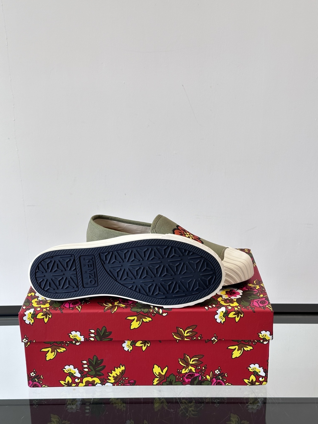 Kenzo Floral Slip-On Canvas Sneakers Olive