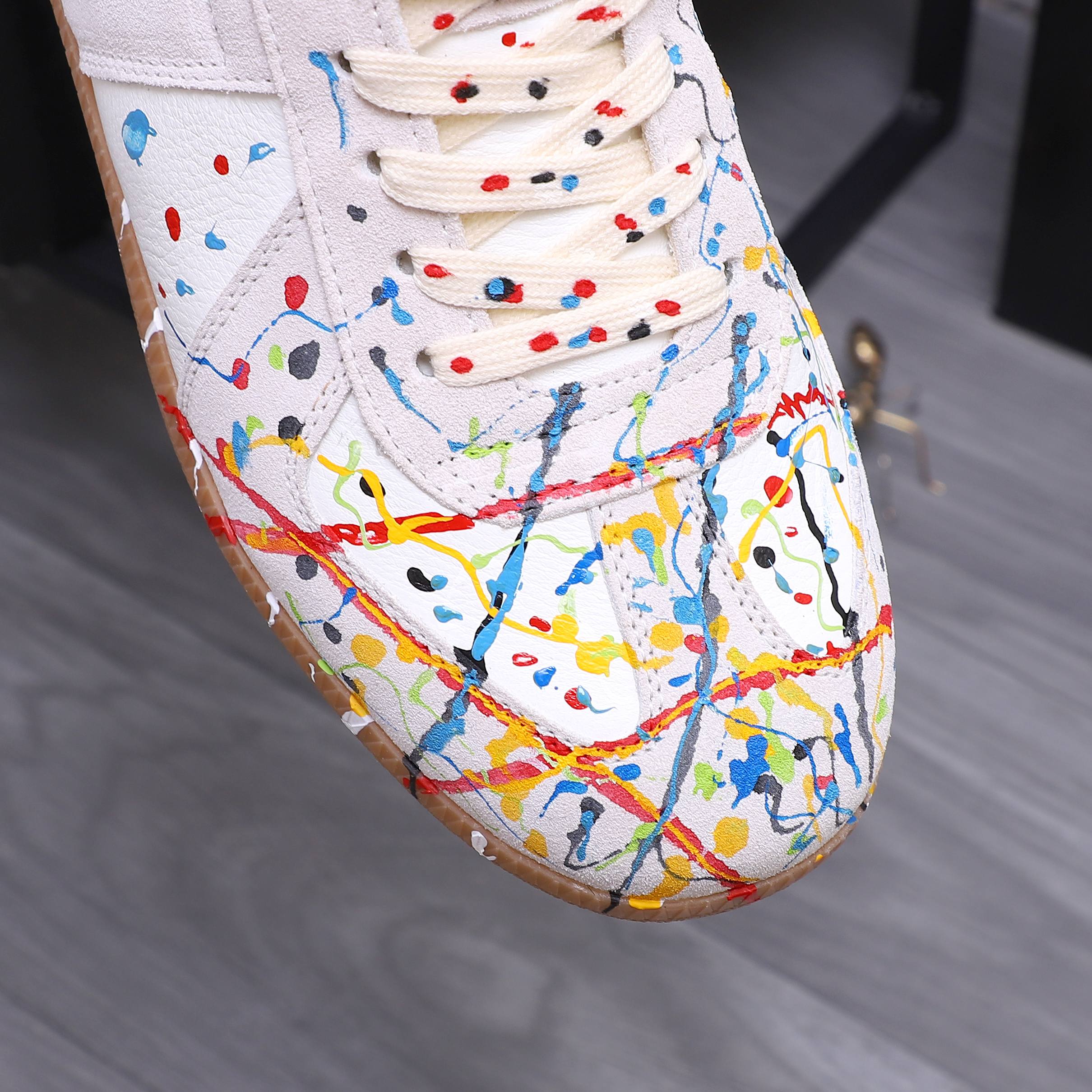 Maison Margiela Paint-Splatter Leather Sneakers Multicolor