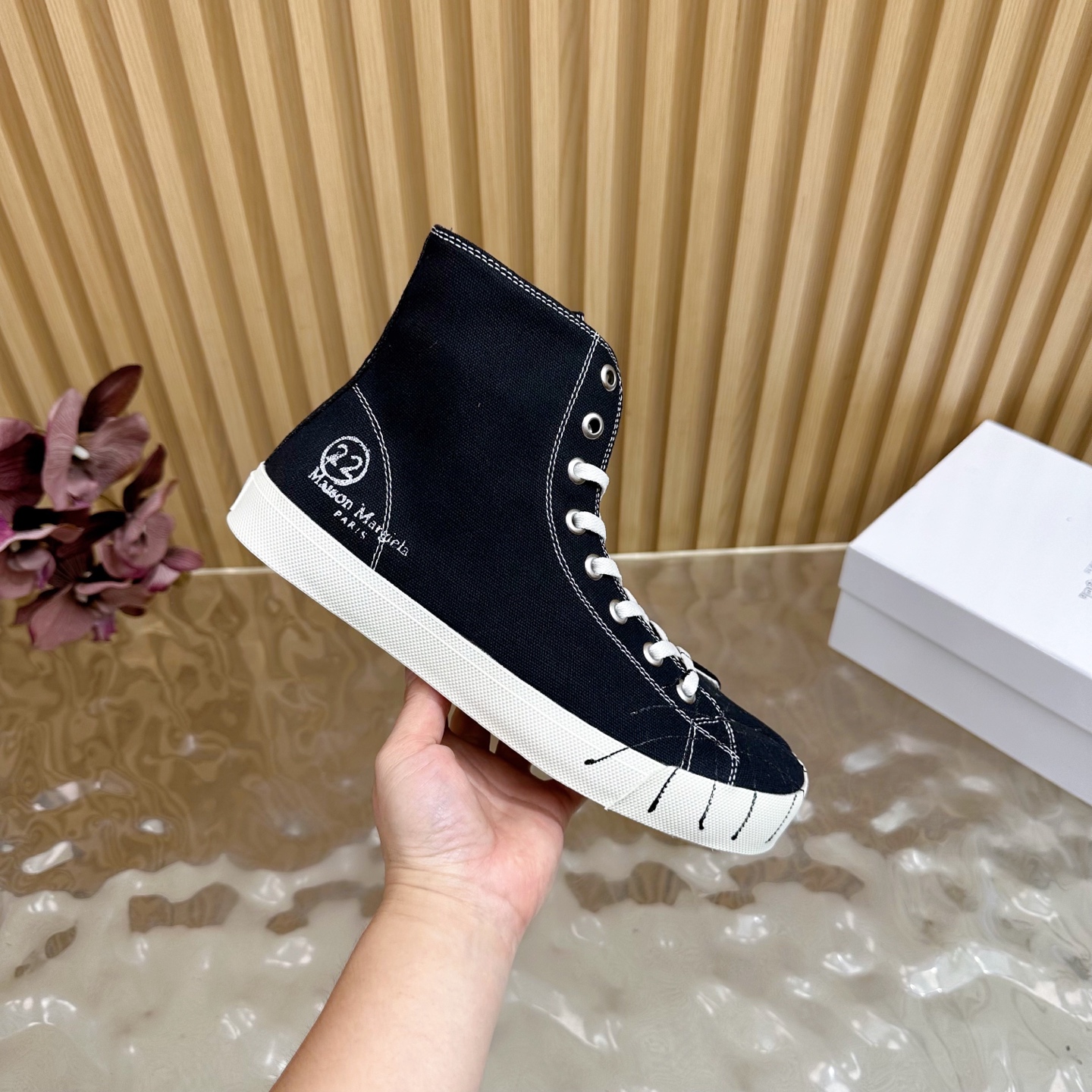 Maison Margiela MM6 Tabi Graffiti Canvas High-Top Sneakers Black
