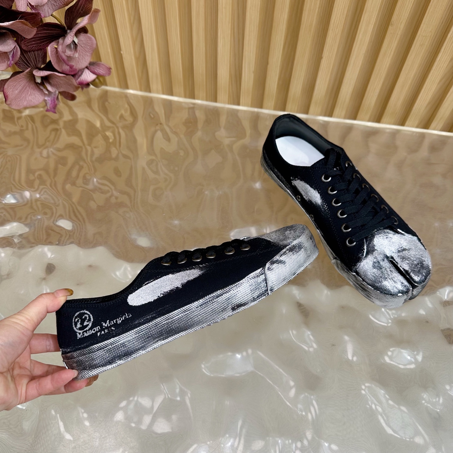 Maison Margiela MM6 Tabi Canvas Sneakers Black/Silver