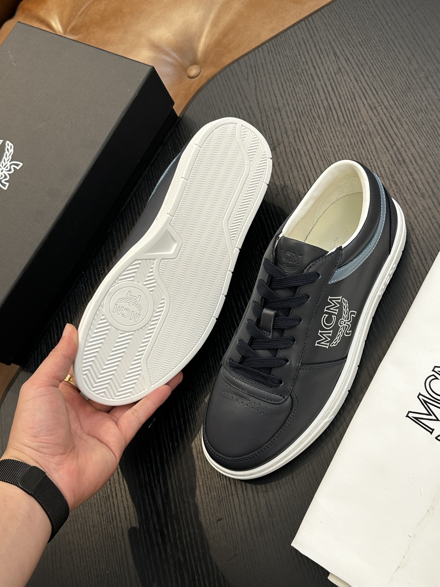 MCM Skystream Cubic Monogram Sneakers Navy