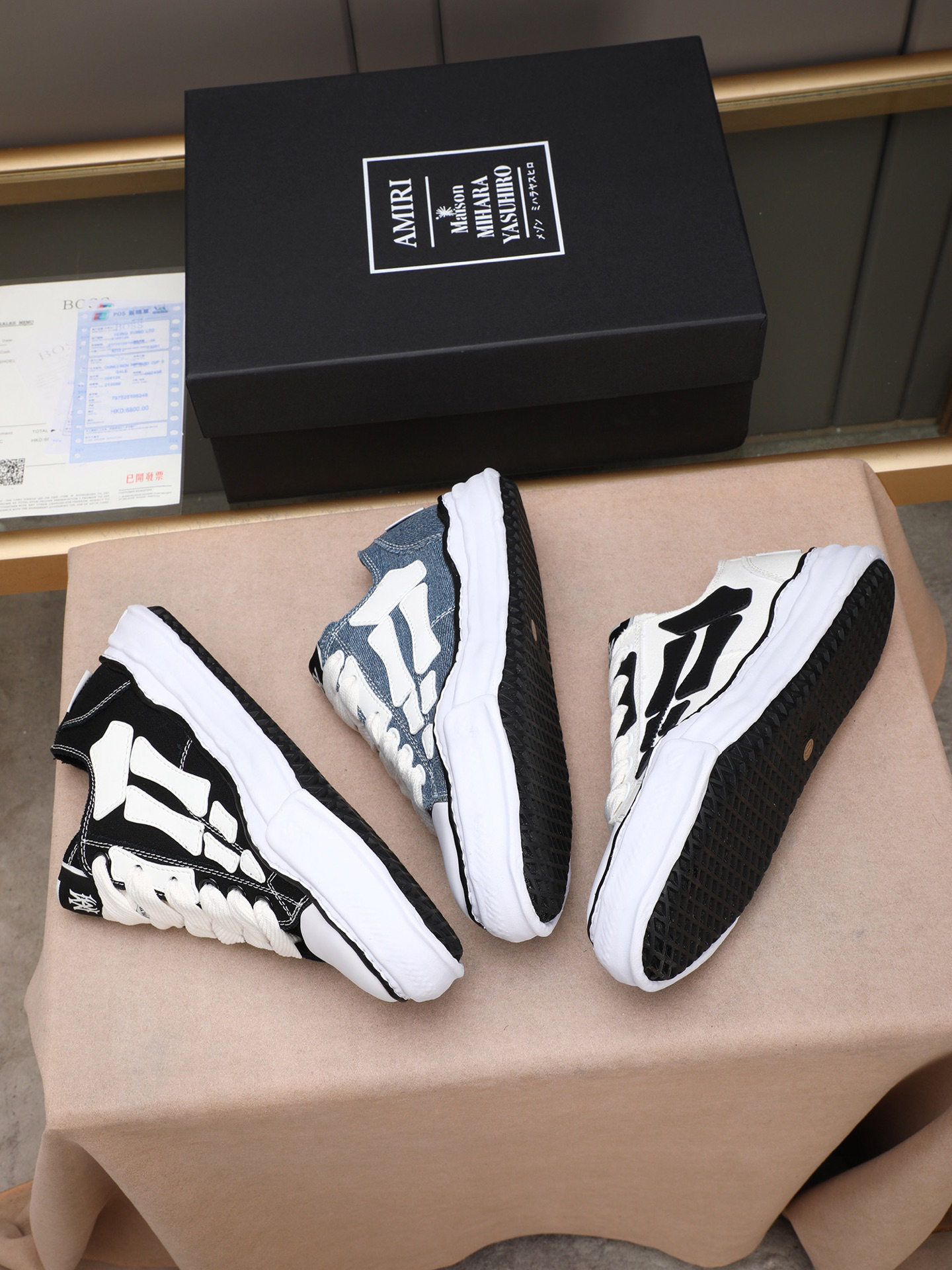 Maison Mihara Yasuhiro Bones Low-Top Sneakers Black/White