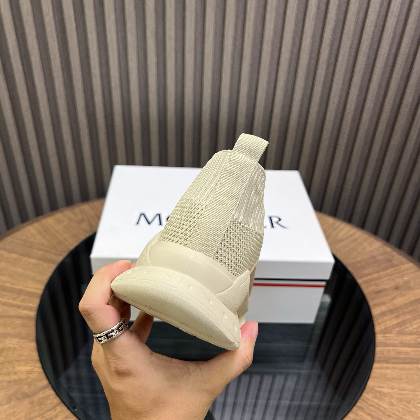 Moncler Knit Slip-On Sneakers Beige