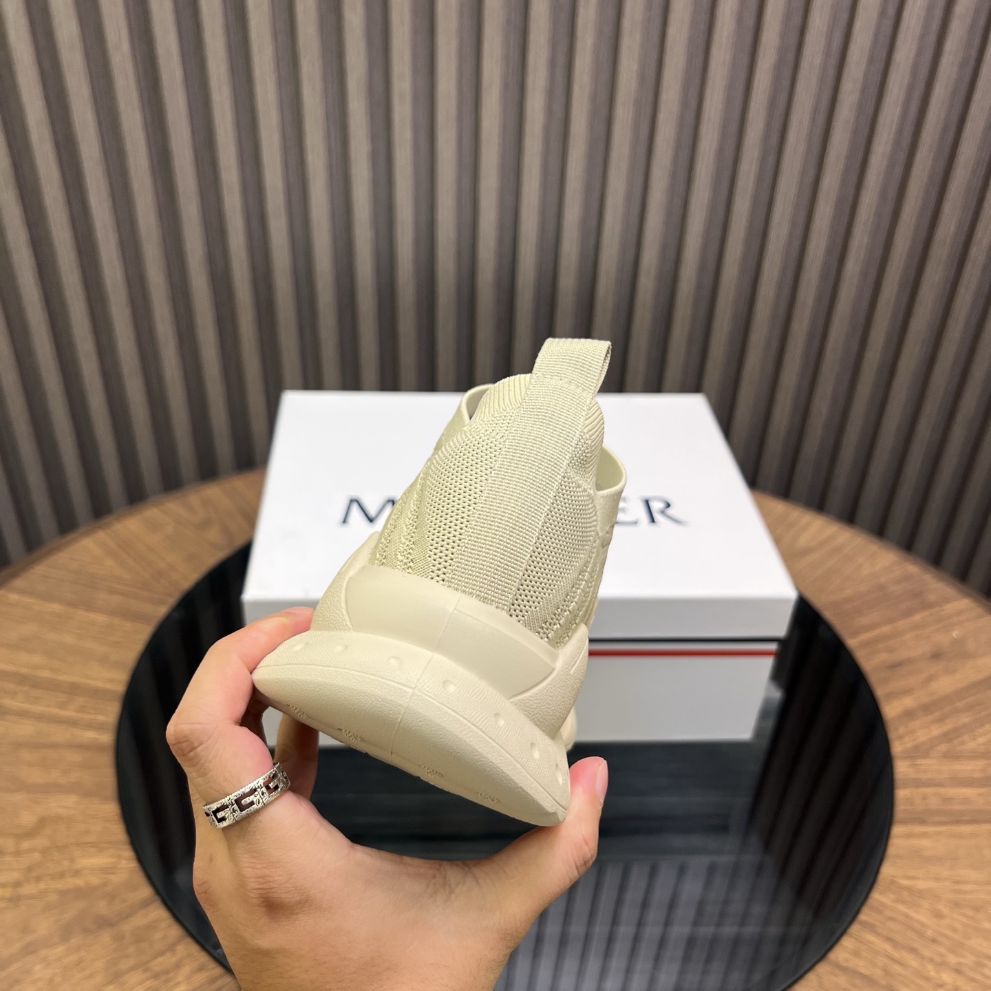 Moncler Knit Slip-On Sneakers Beige