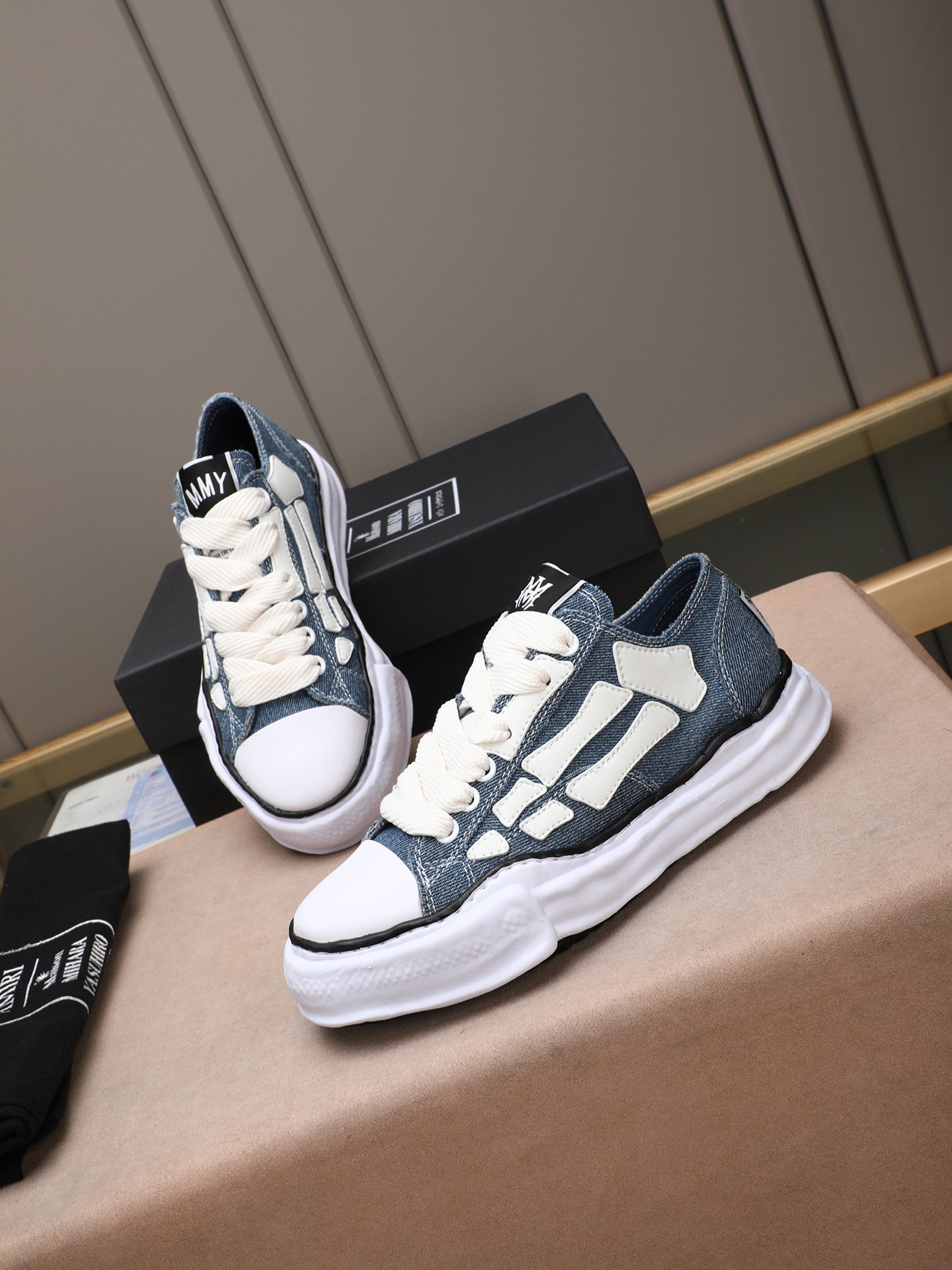 Maison Mihara Yasuhiro Bones Denim Sneakers Blue