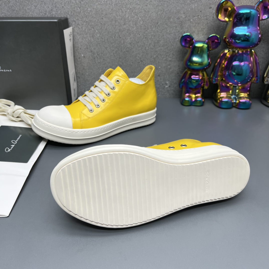 Rick Owens Low-Top Leather Sneakers Yellow