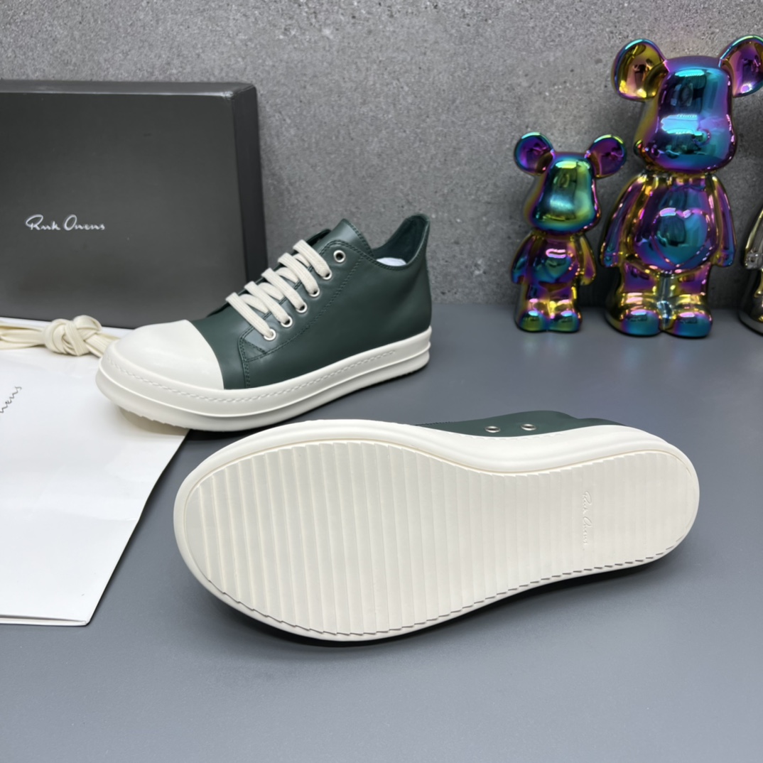 Rick Owens Leather Low-Top Sneakers Green