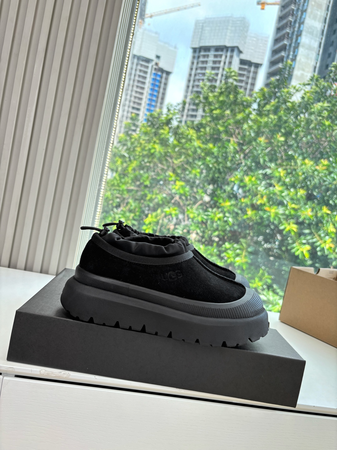 UGG Platform Suede Wool Slippers Black