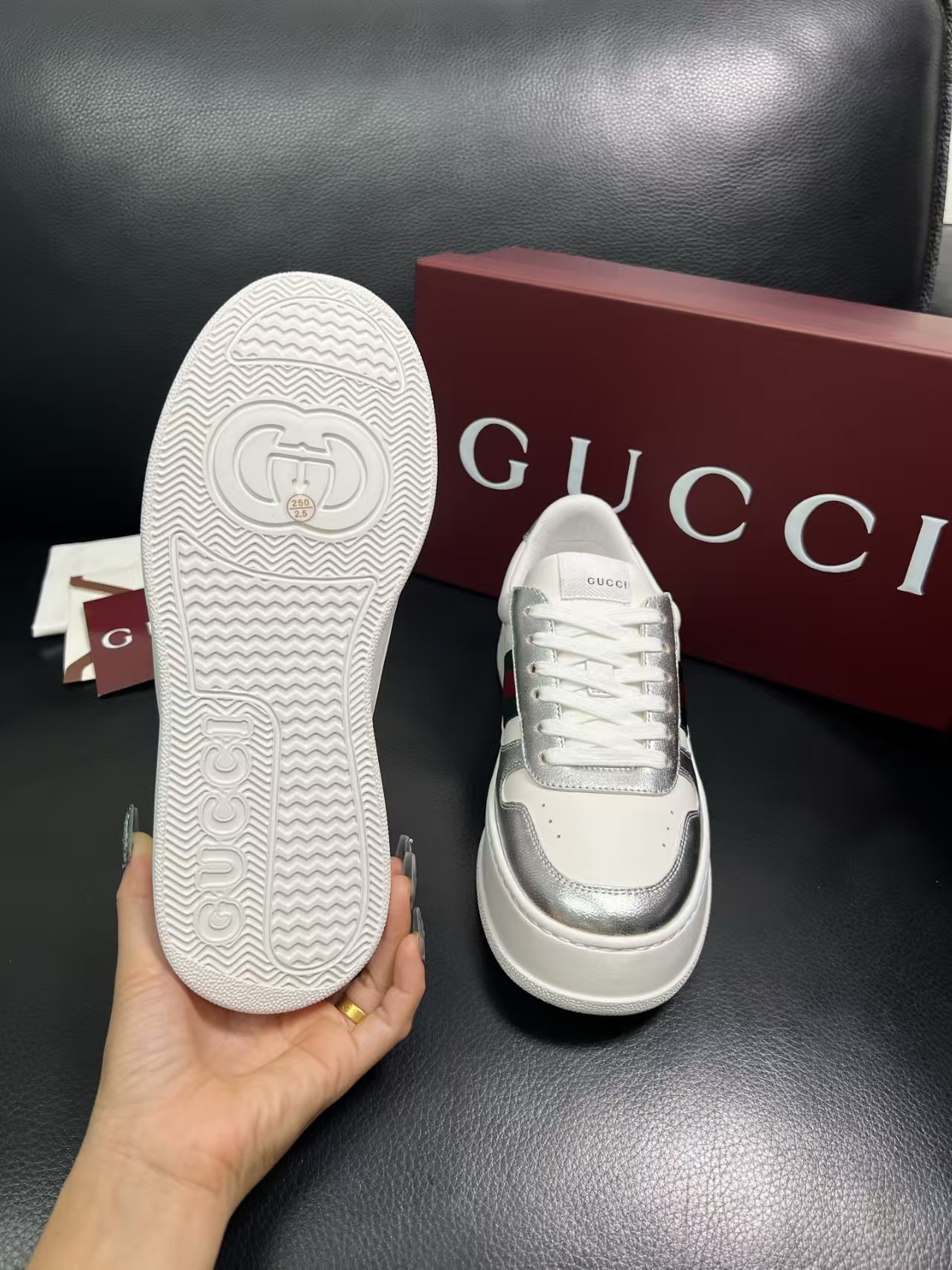 Gucci Platform Sneaker White Silver