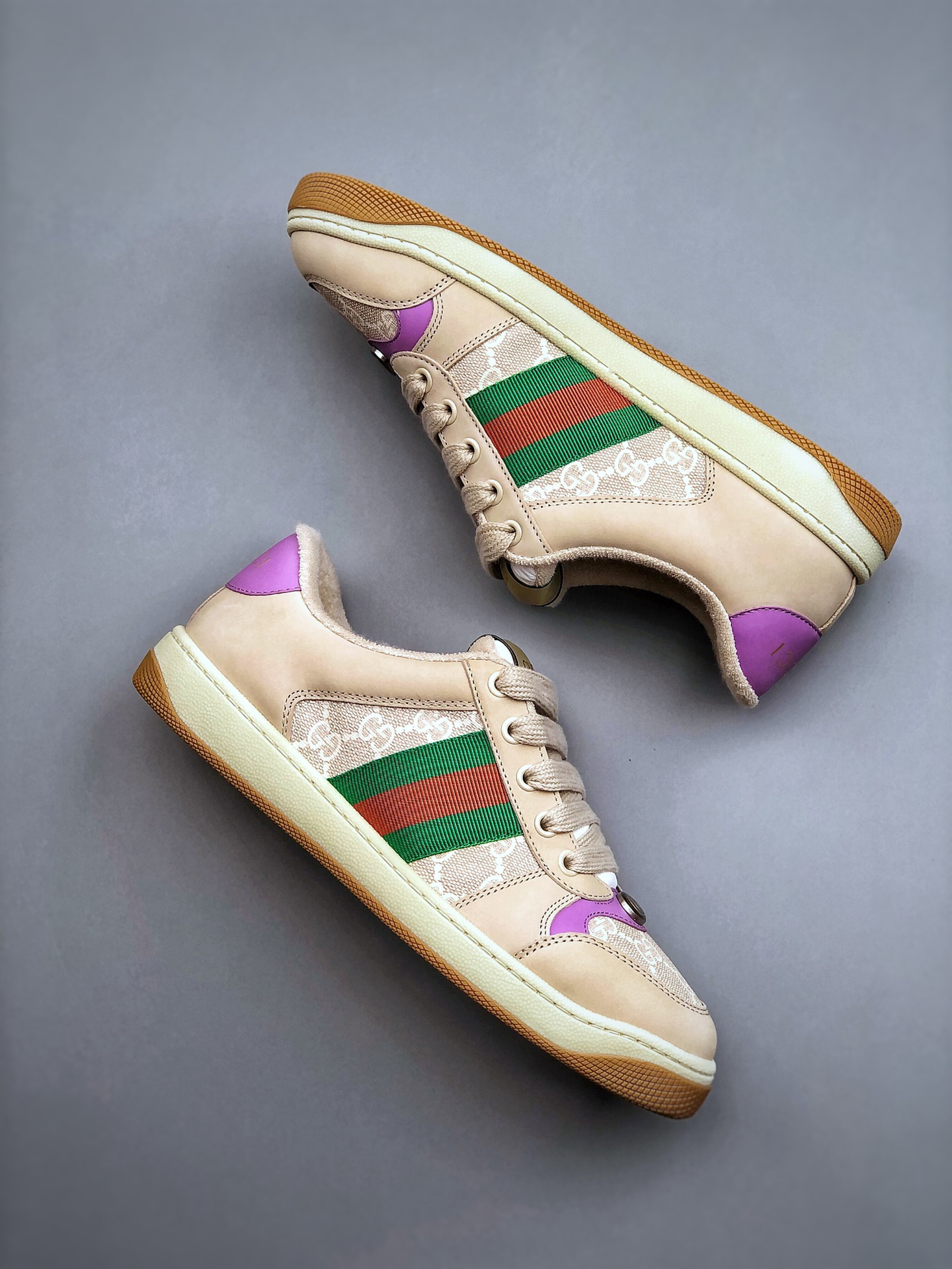 Gucci Distressed Screener Sneaker Beige