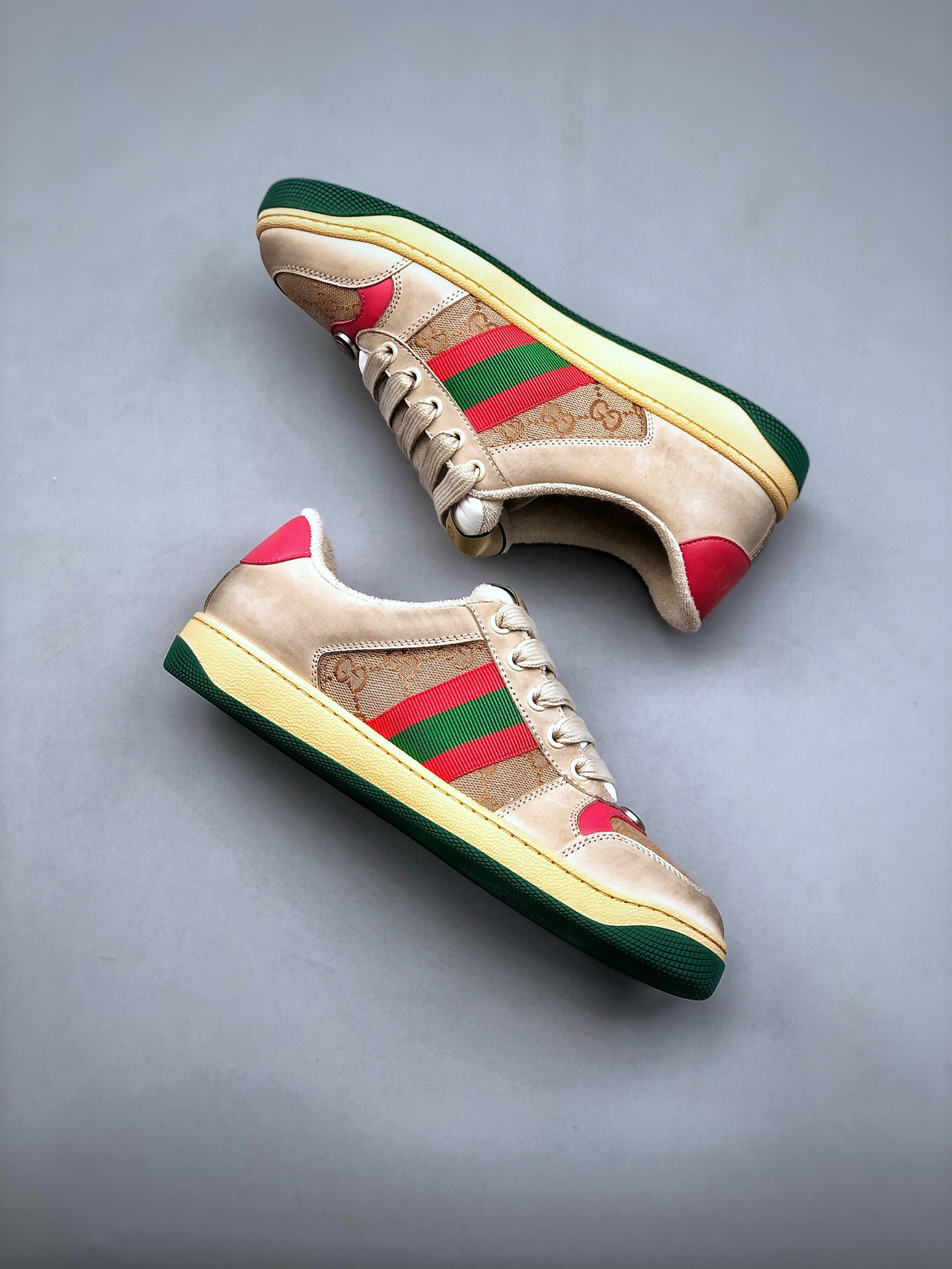 Gucci Distressed Screener Sneakers Beige
