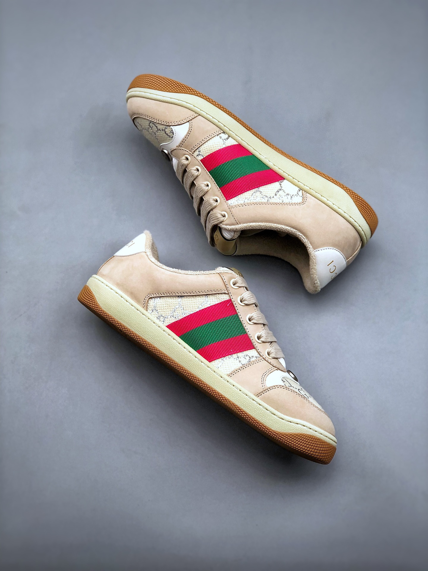 Gucci Distressed Screener Sneakers Beige