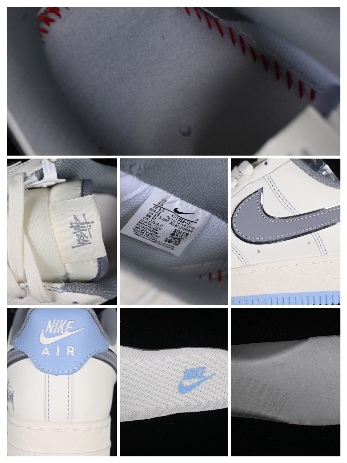 Nike Air Force 1 '07 LV8 Low x Stussy Sneakers Grey Blue