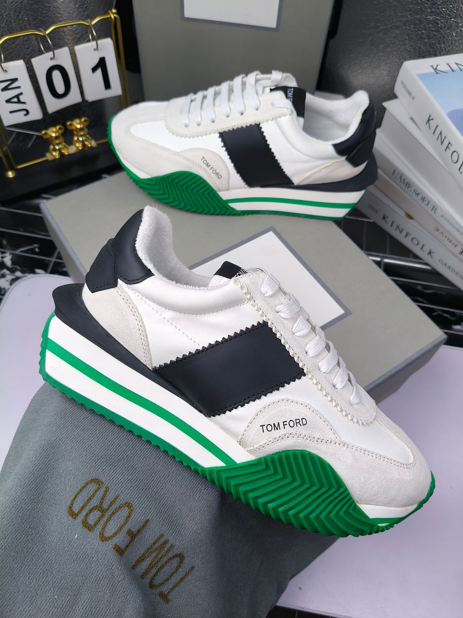 Tom Ford Retro Platform Sneakers White/Black/Green