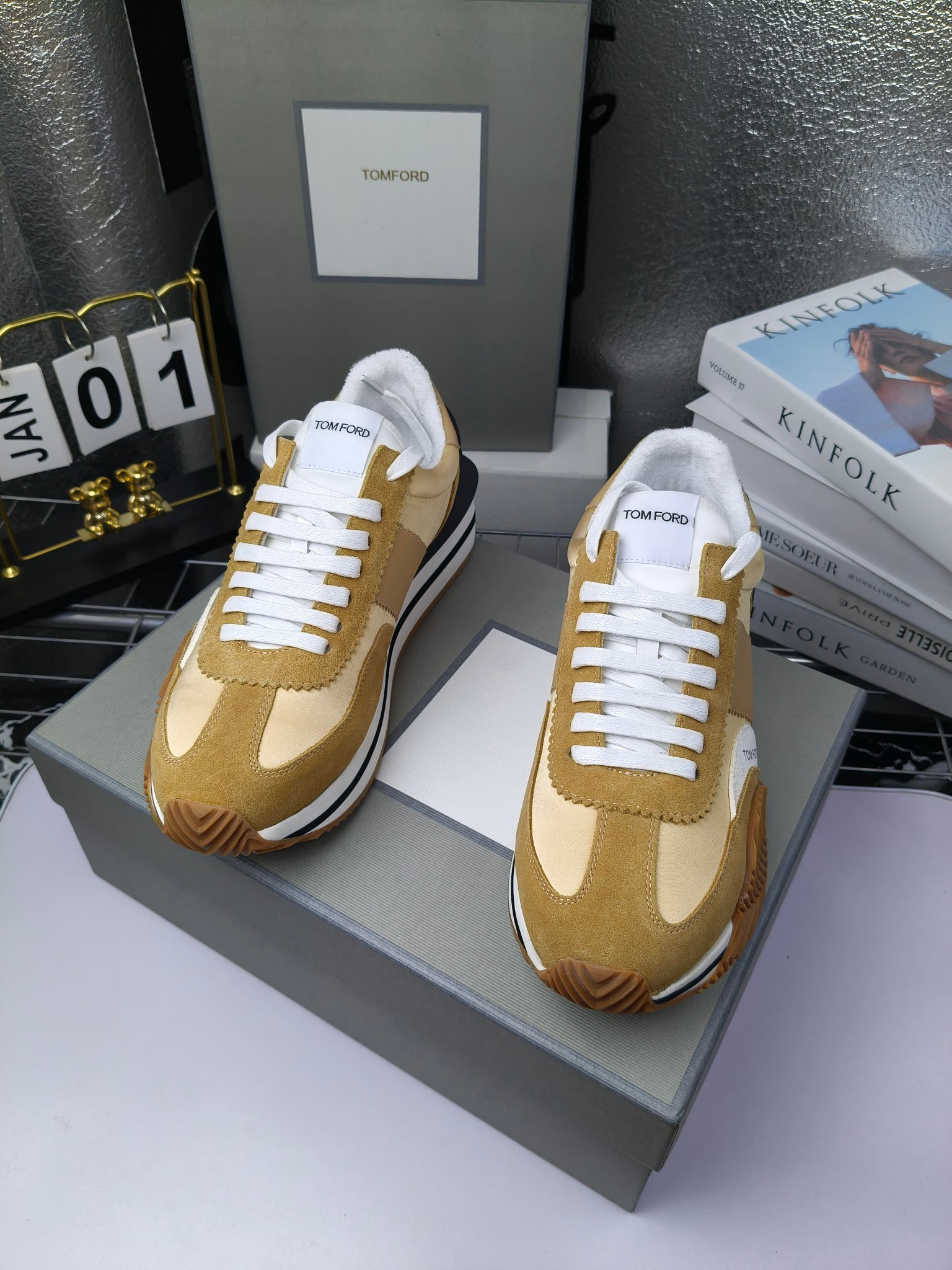 Tom Ford Retro Lift Sneakers Beige