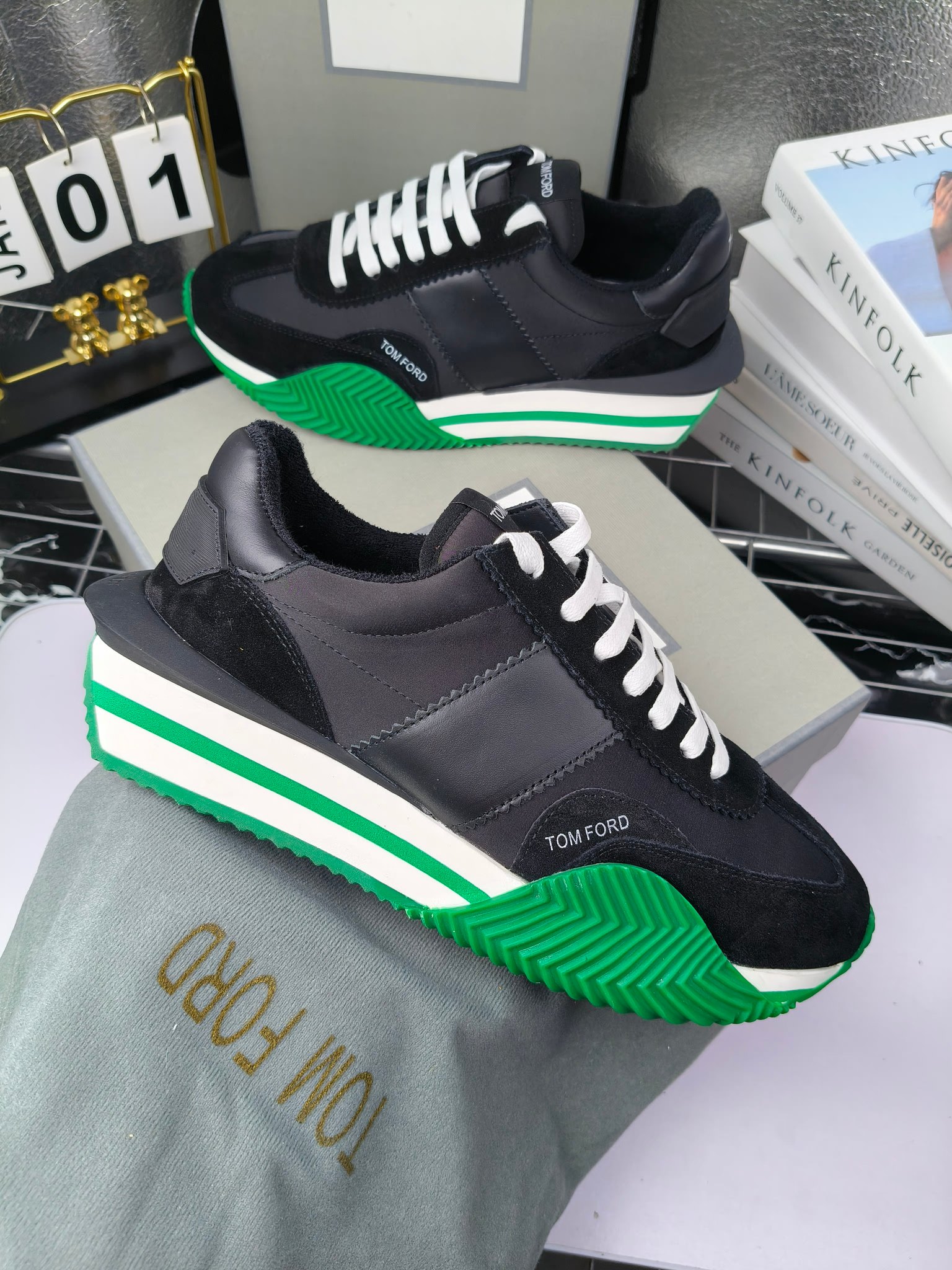 Tom Ford Retro Lift Sneakers Black/Green