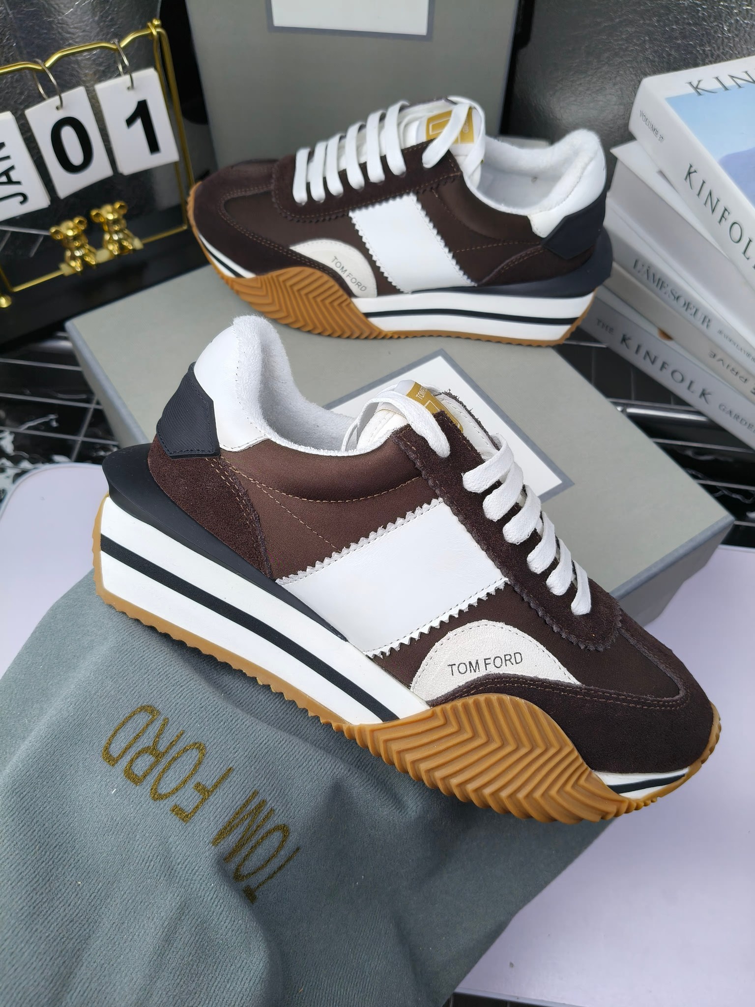 Tom Ford Retro Lift Sneakers Brown/White