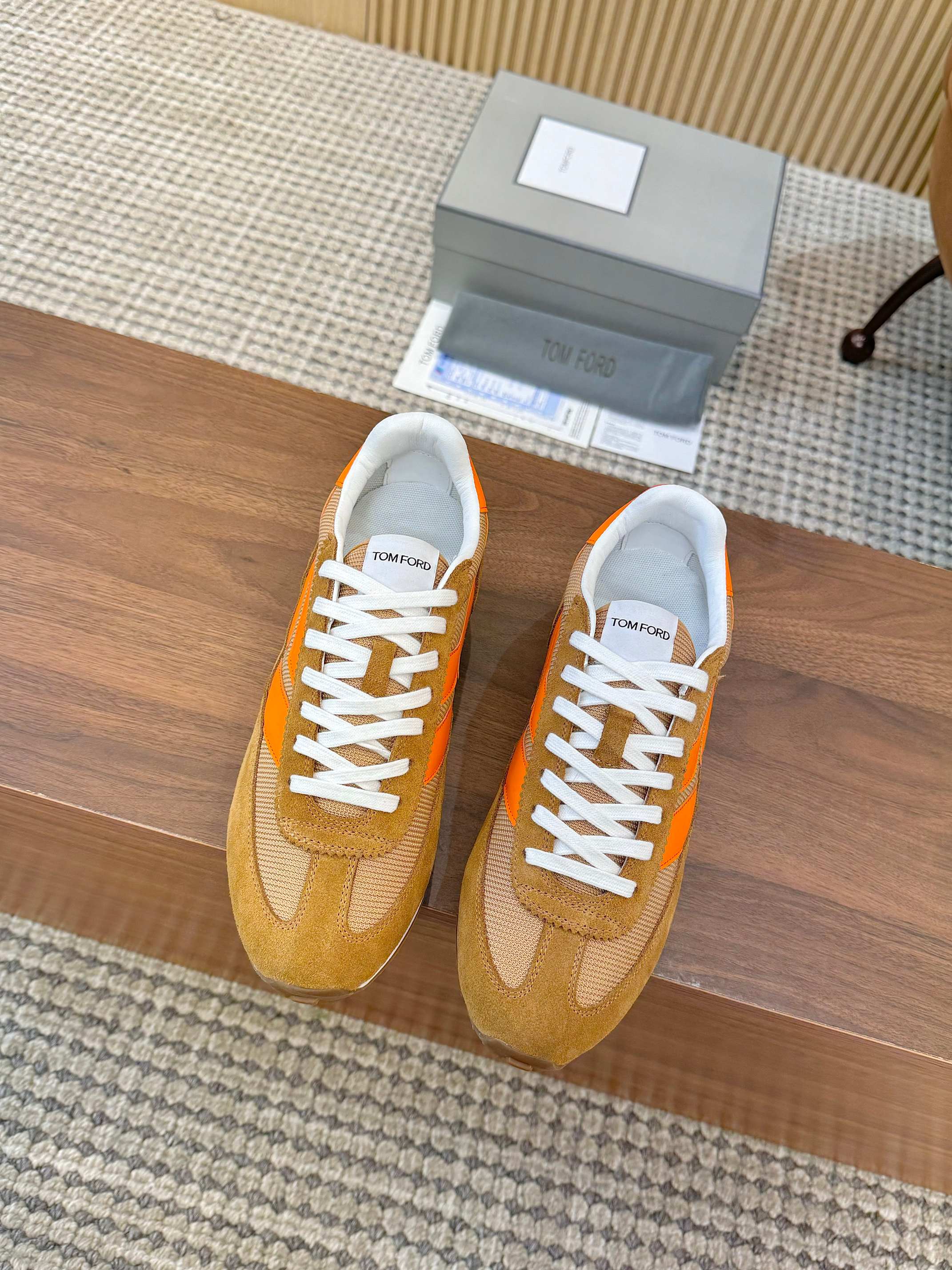 Tom Ford Retro Low-Top Sneakers Tan/Orange
