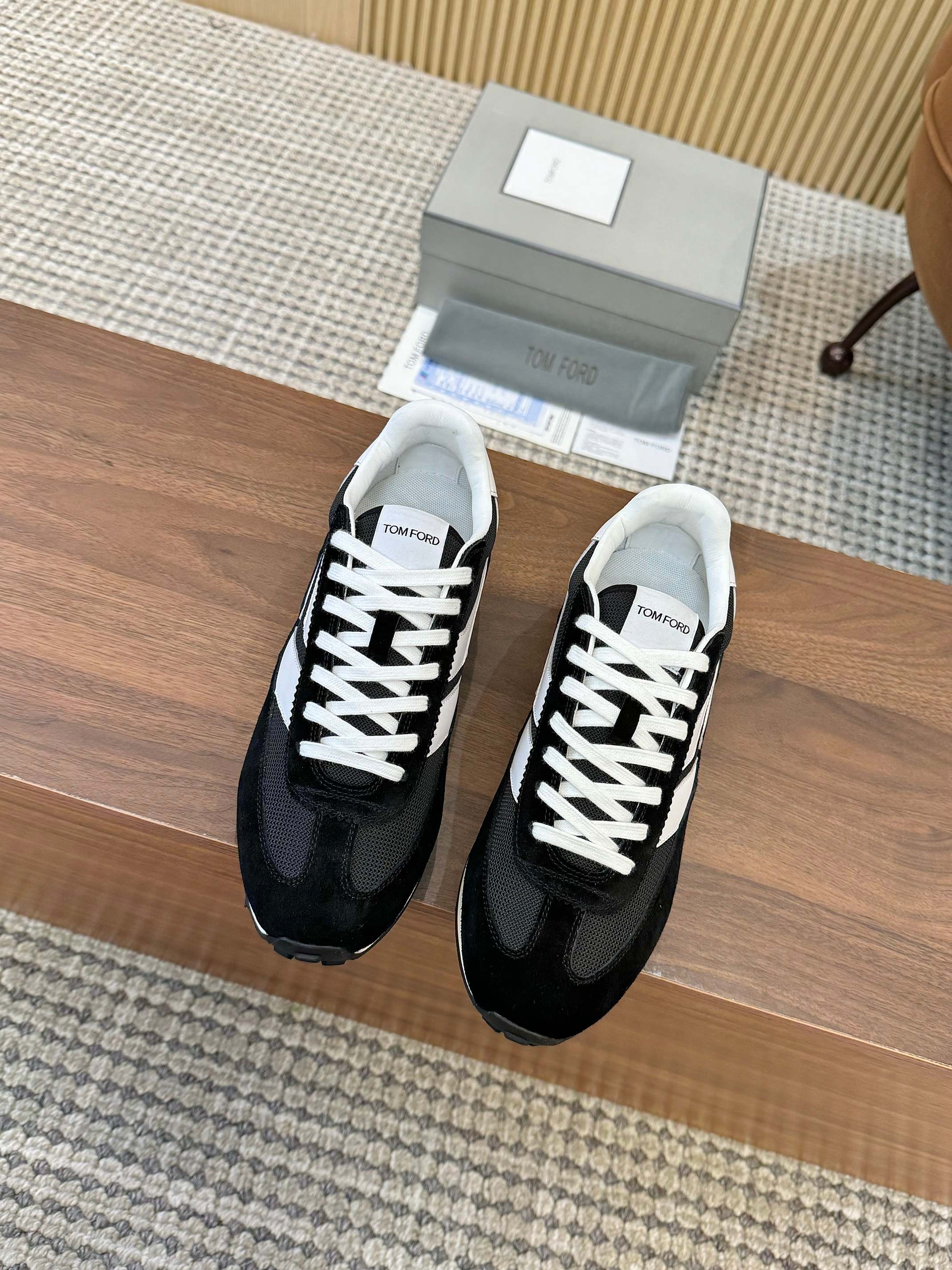Tom Ford Retro Low-Top Sneakers Black/White