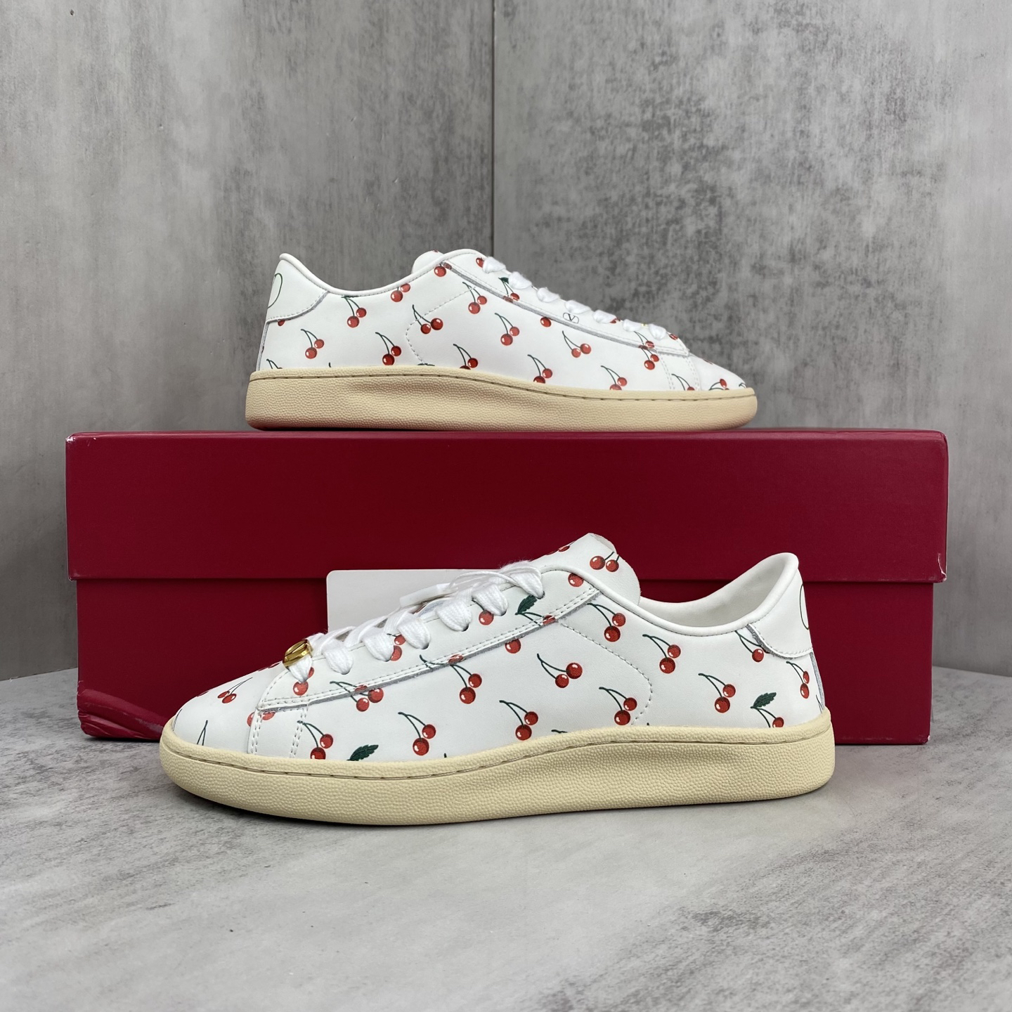 Valentino Cherry Print Low-Top Sneakers White