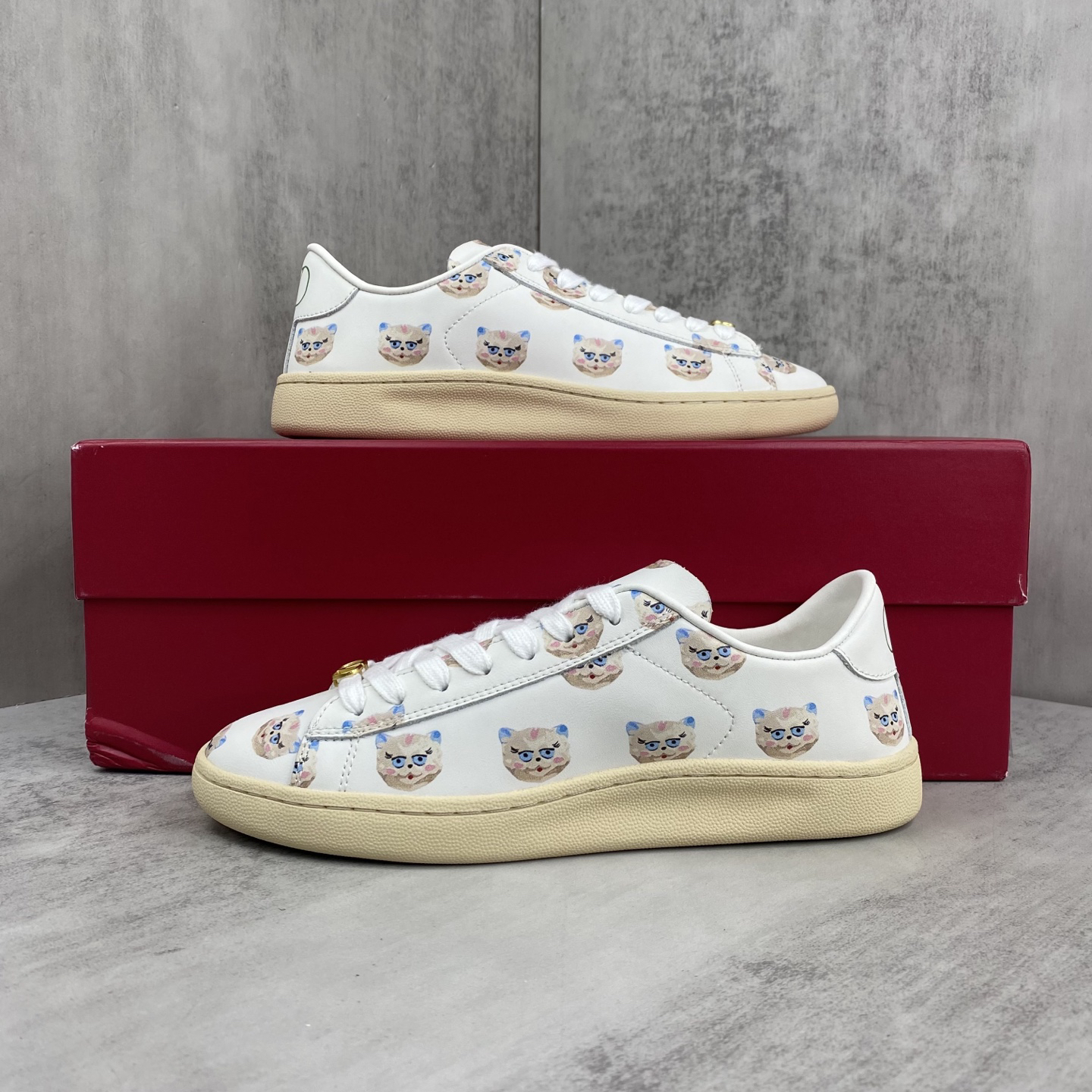 Valentino Low-Top Cat Print Sneakers White