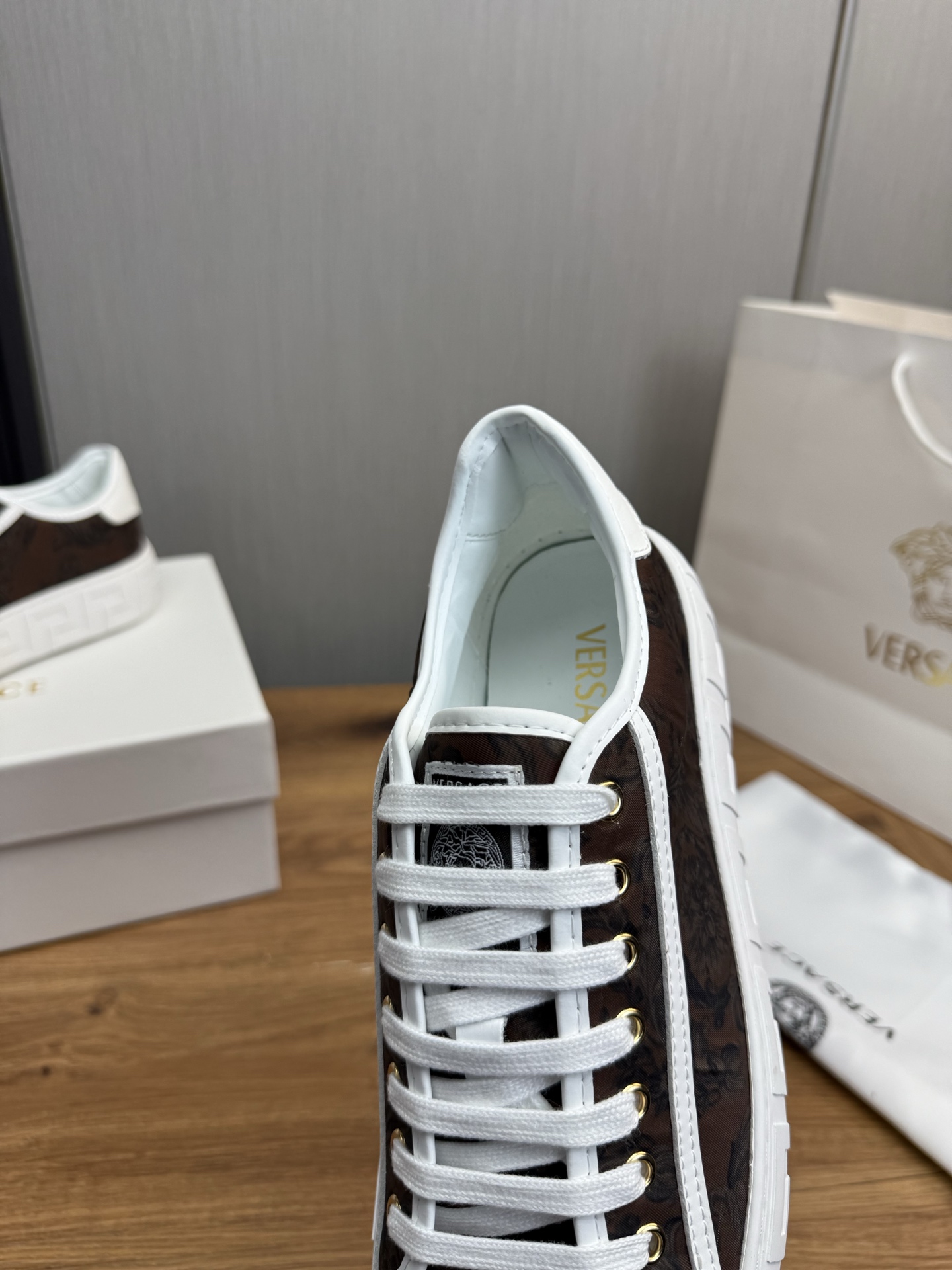 Versace Baroque Leather Sneakers Brown