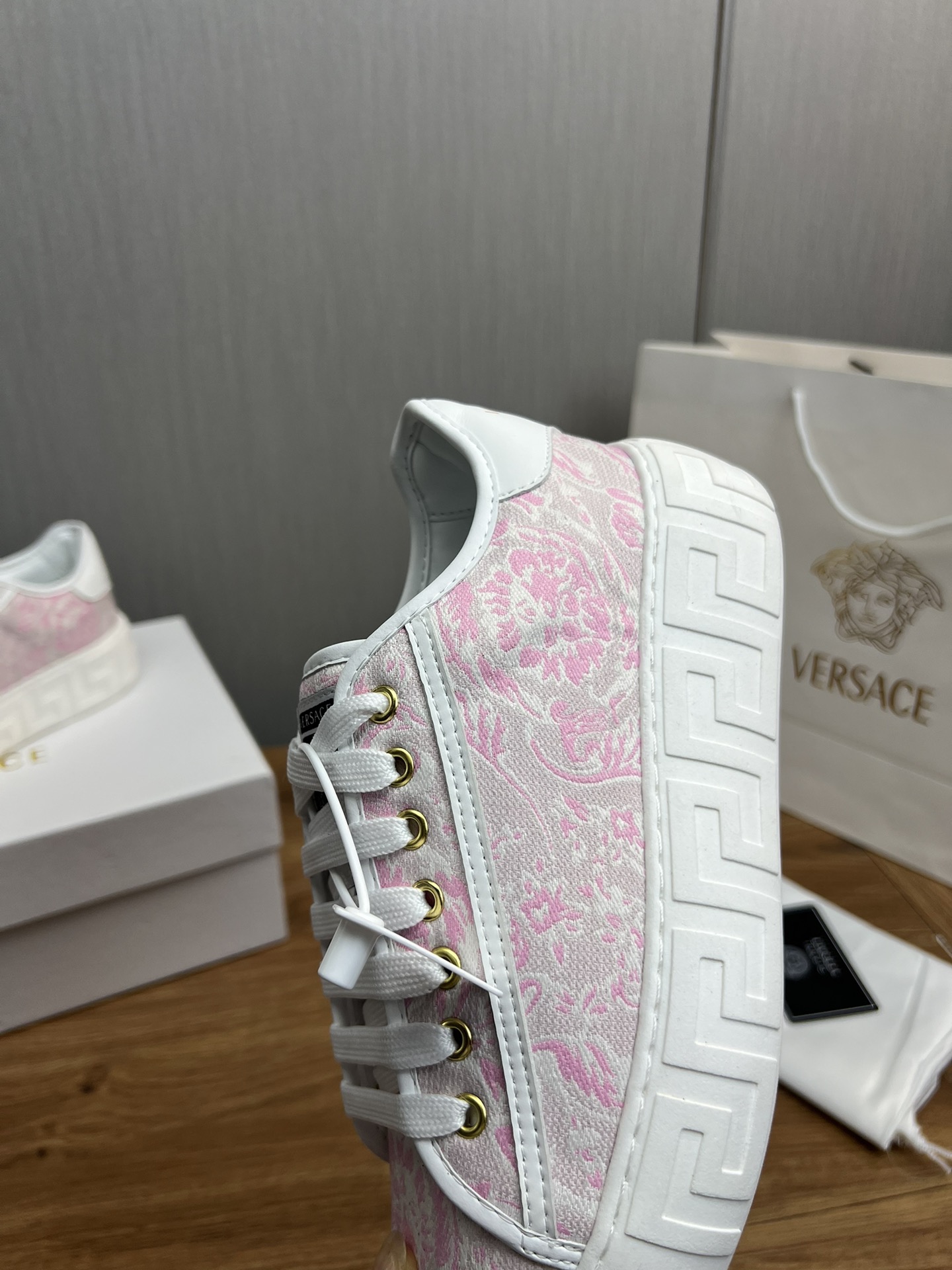 Versace Leather Low-Top Sneakers Pink