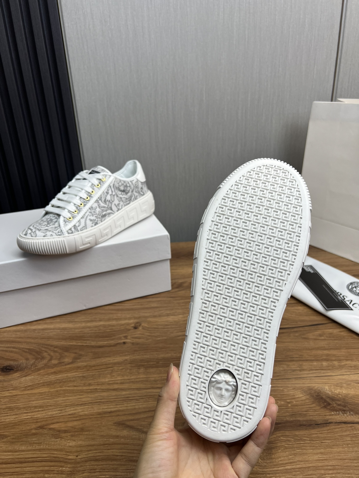 Versace Leather Low-Top Sneakers White/Grey