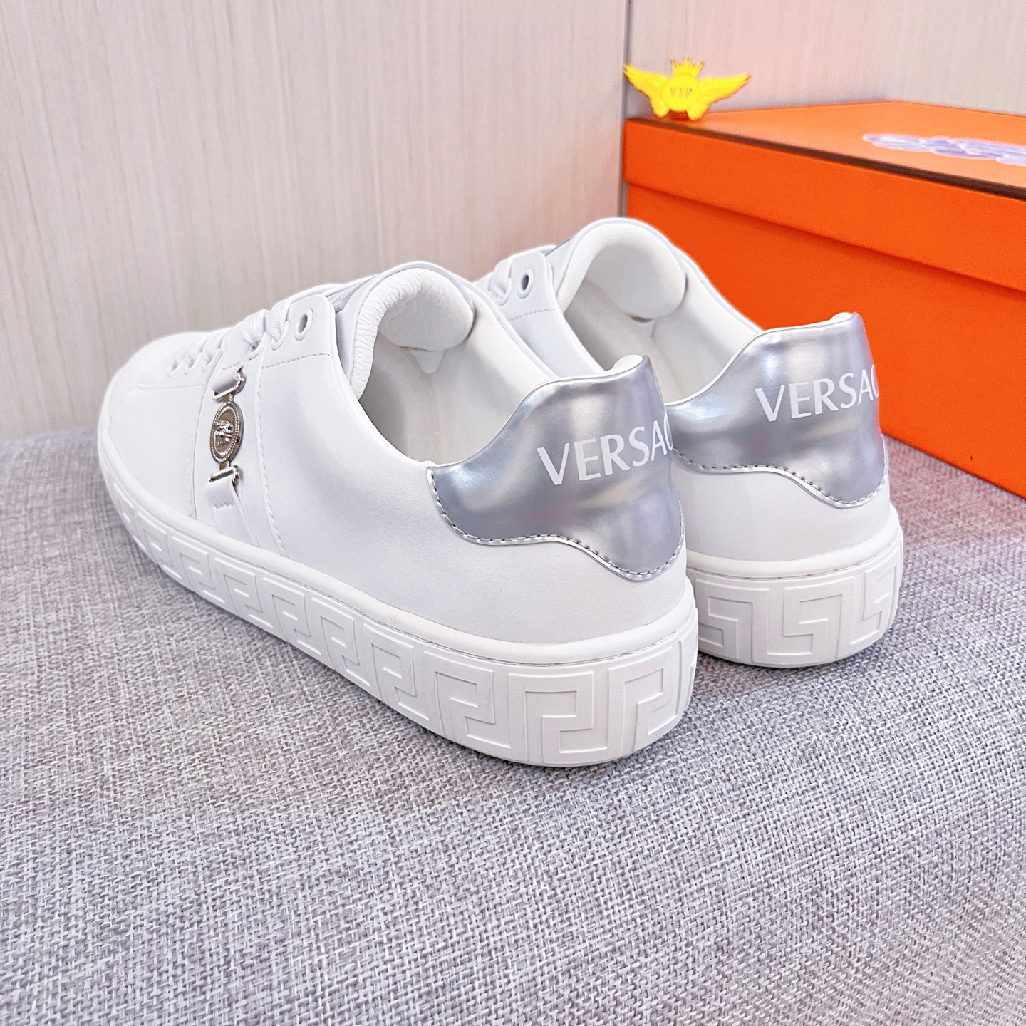 Versace Leather Low-Top Sneakers White/Silver