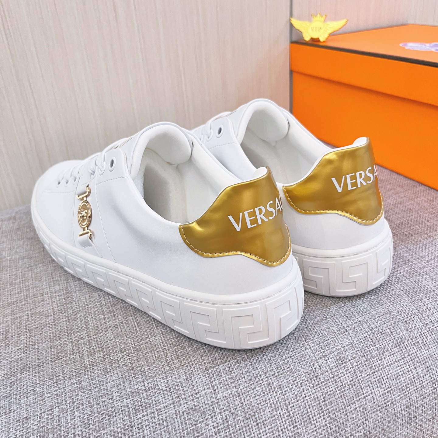 Versace Leather Low-Top Sneakers White/Gold