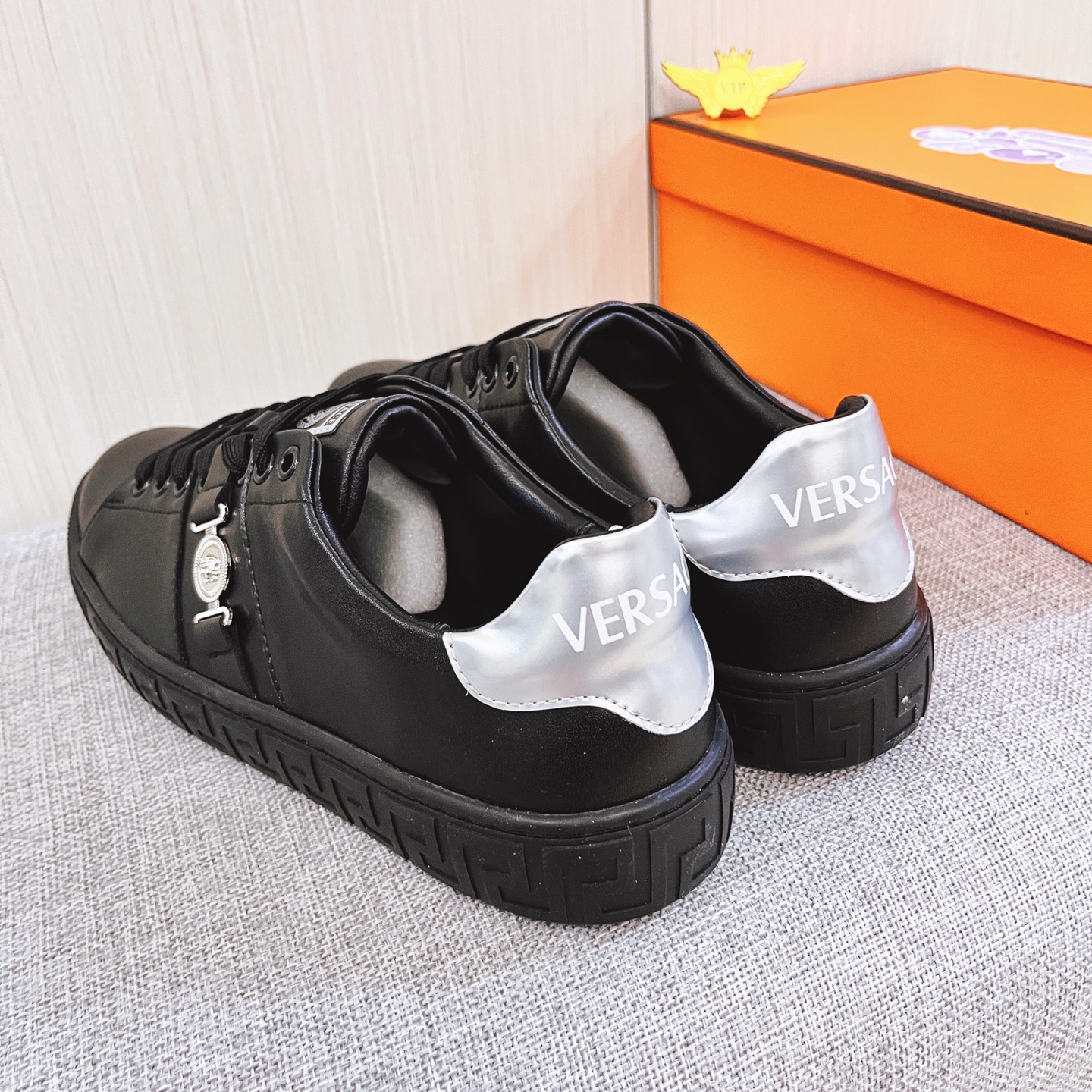Versace Leather Low-Top Sneakers Black