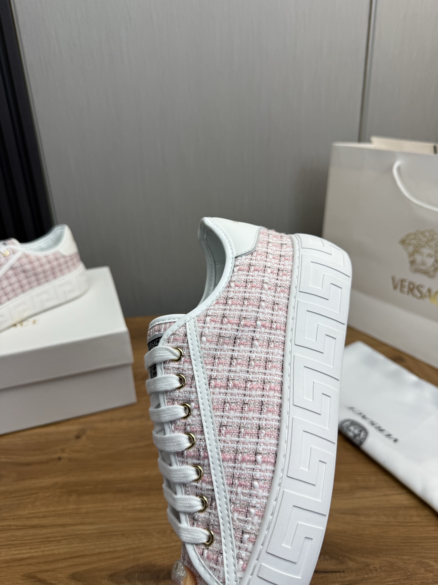 Versace Tweed Low-Top Sneakers Pink